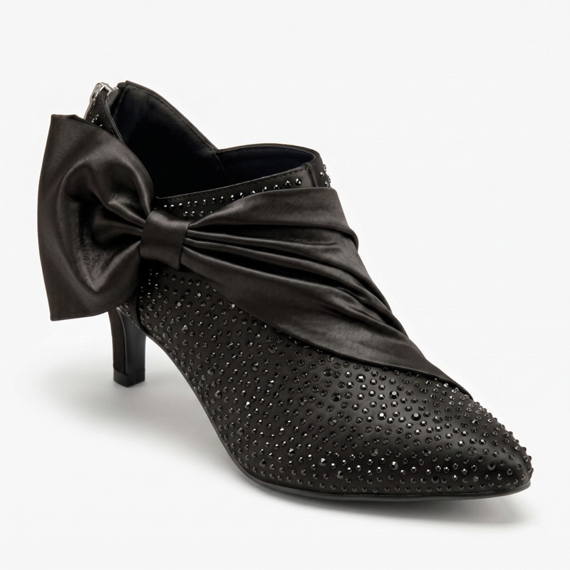 Rhinestone Satin Bow Shootie for Women with Memory Foam and 2.25