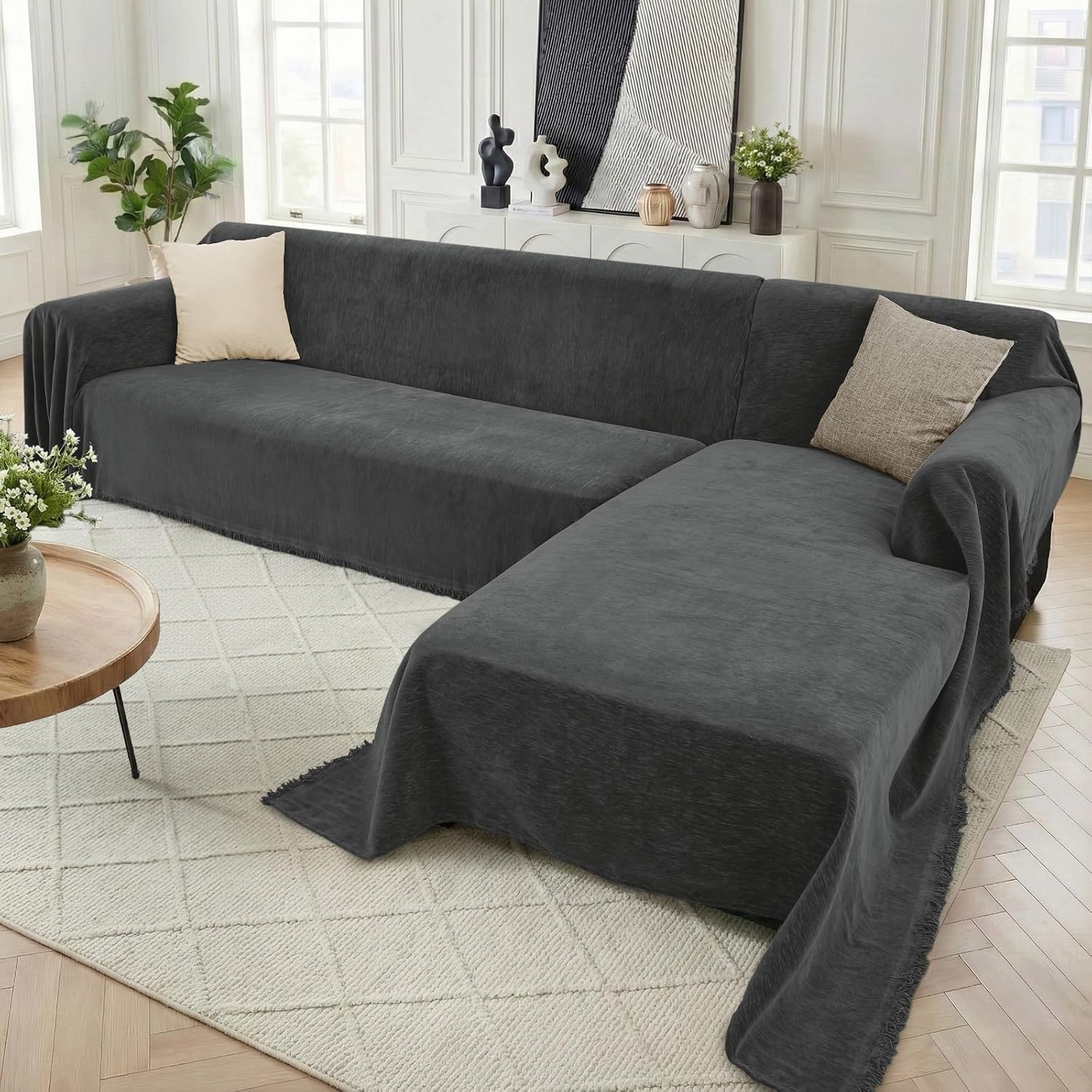 Sectional Couch Covers, 2 Pieces Washable L Shaped Couch Covers Sofa Blanket for Dogs Pet Friendly Sectional Sofa Slipcovers Furniture Covers,71