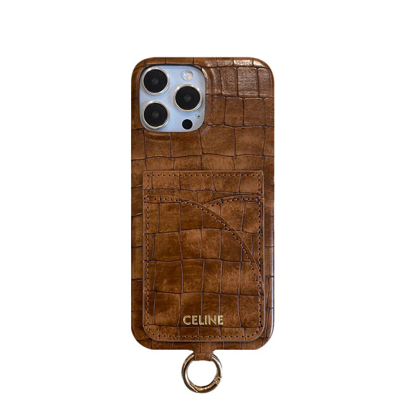 Alligator Print Celine iPhone Case With Card Holder And Strap Brown -EYP241415 - Wholesale & Influencer