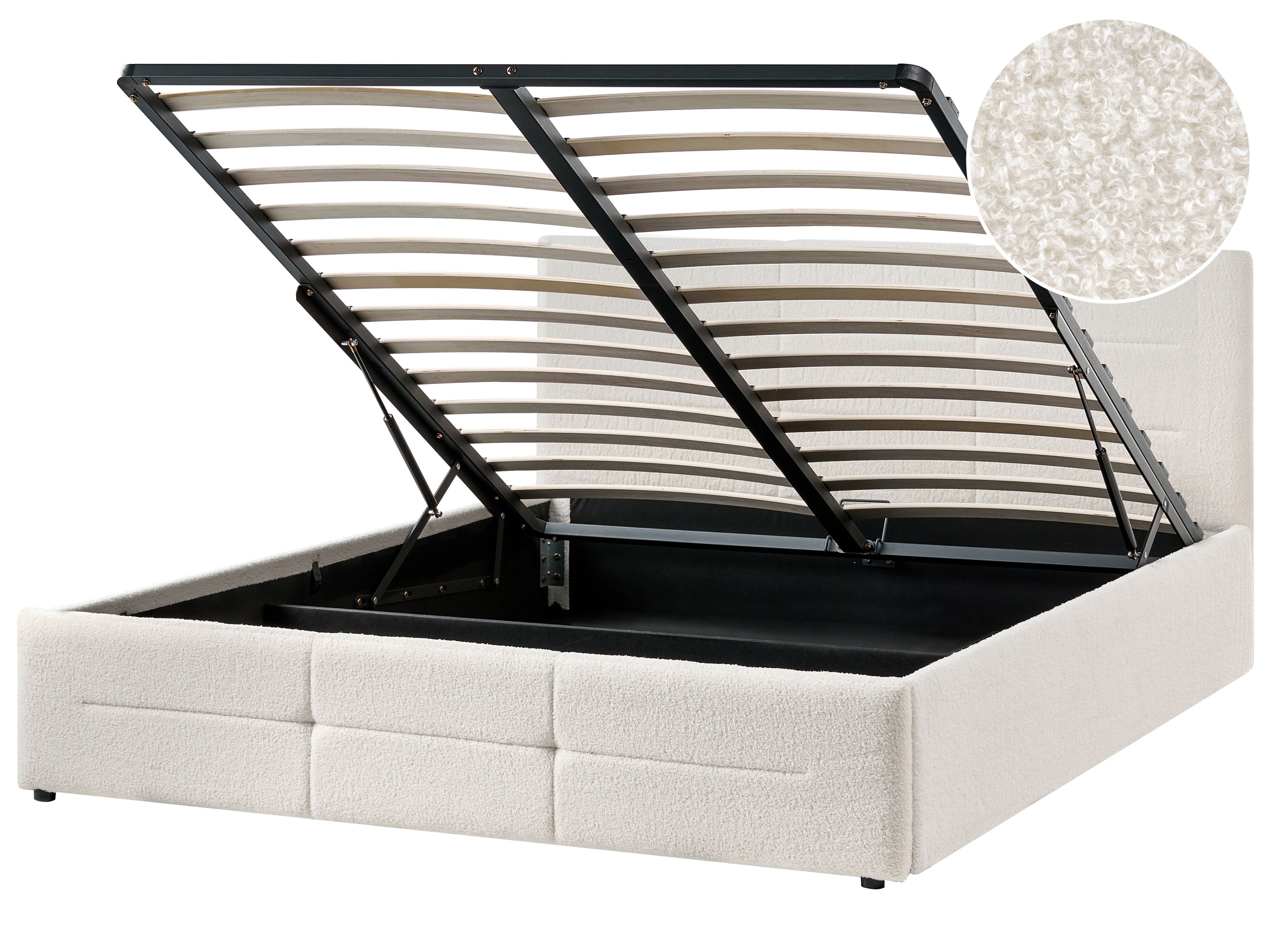 Ottoman Bed Boucle MASSOGNES 160 x 200 cm Off-White
