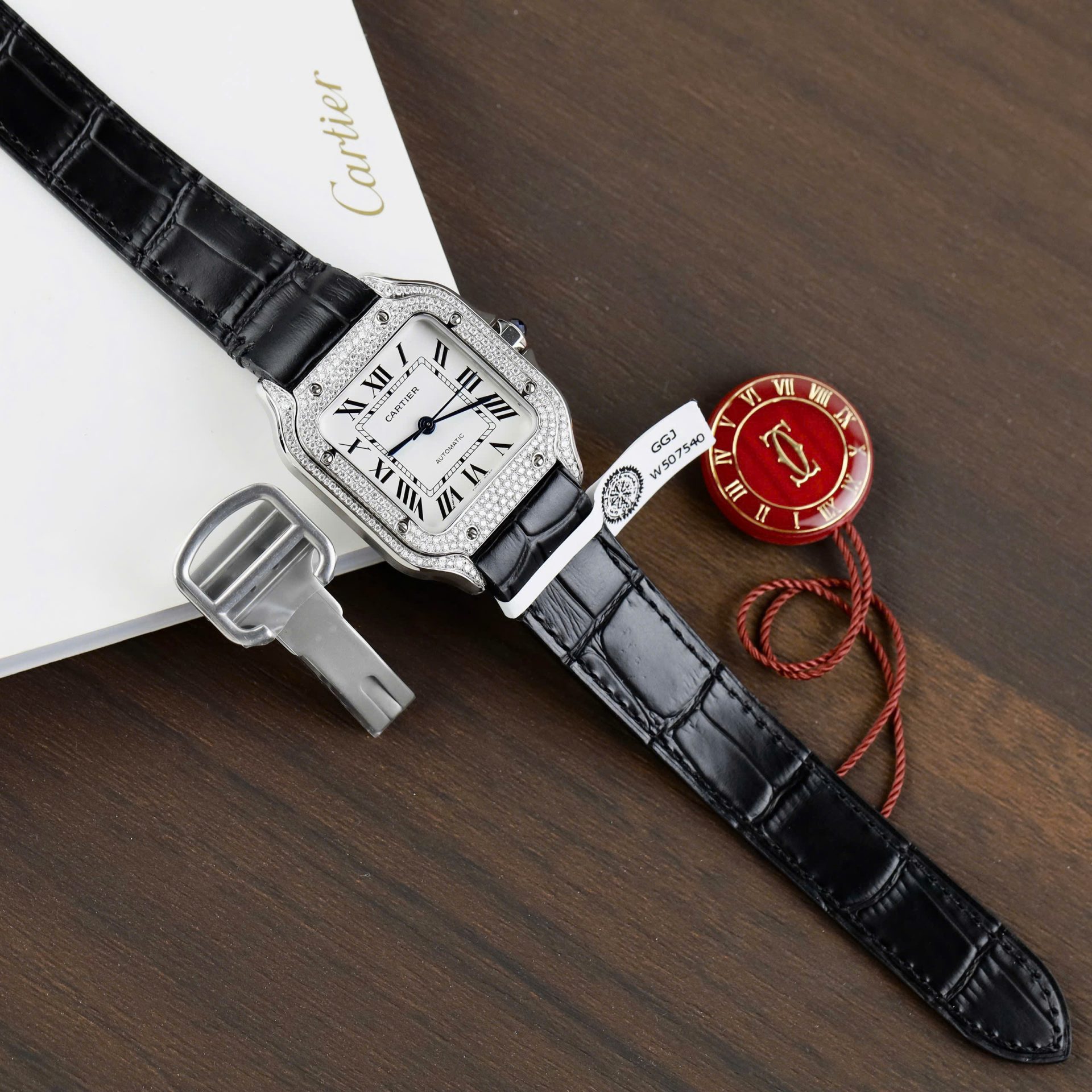 Cartier Santos Women’s White Dial Copies Watches Moissanite Diamonds Custom BV Factory 35.2mm - Elite Watch Atelier