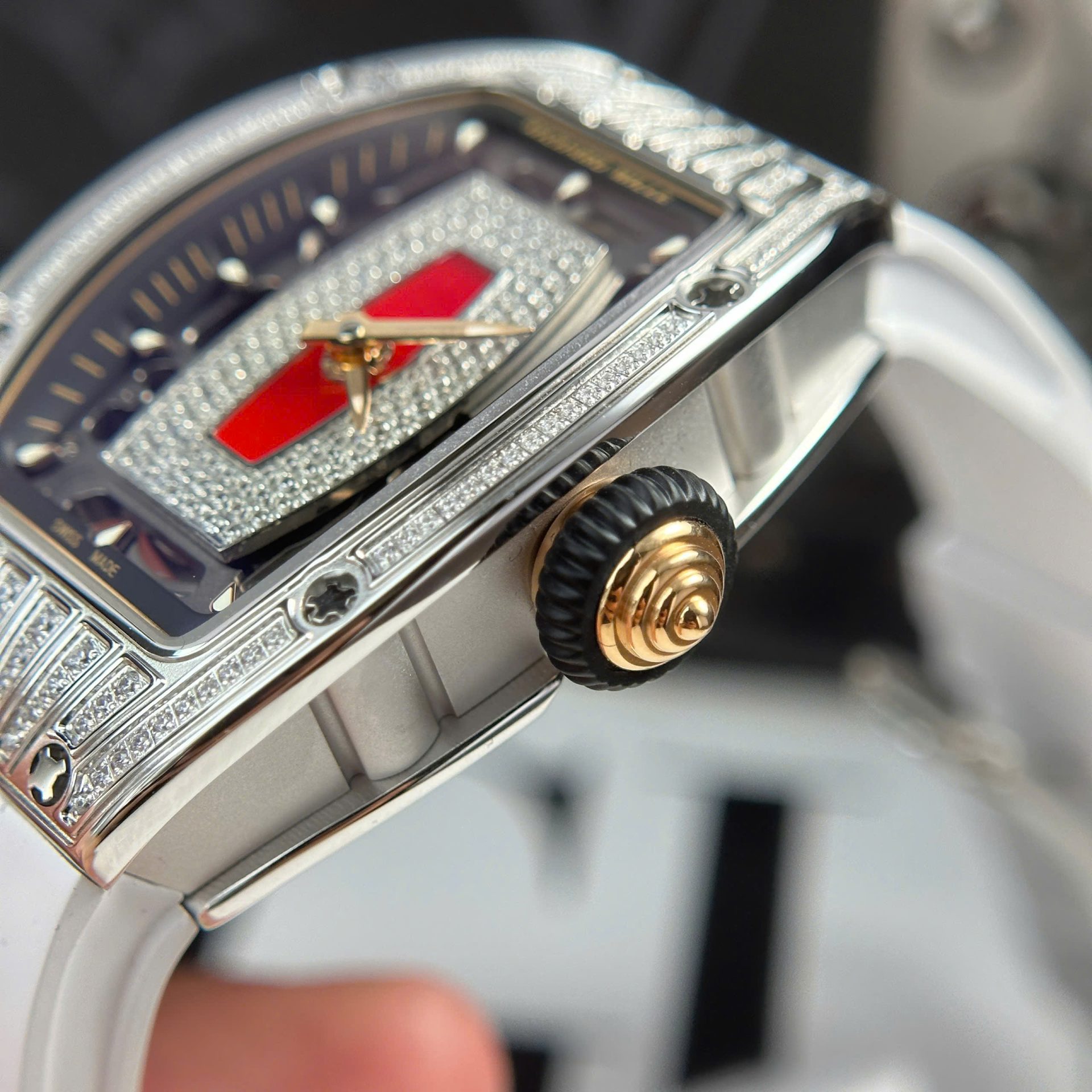 Richard Mille RM07-01 Best Replica Watches Diamonds White Rubber Strap ZF Factory 36mm - Top club