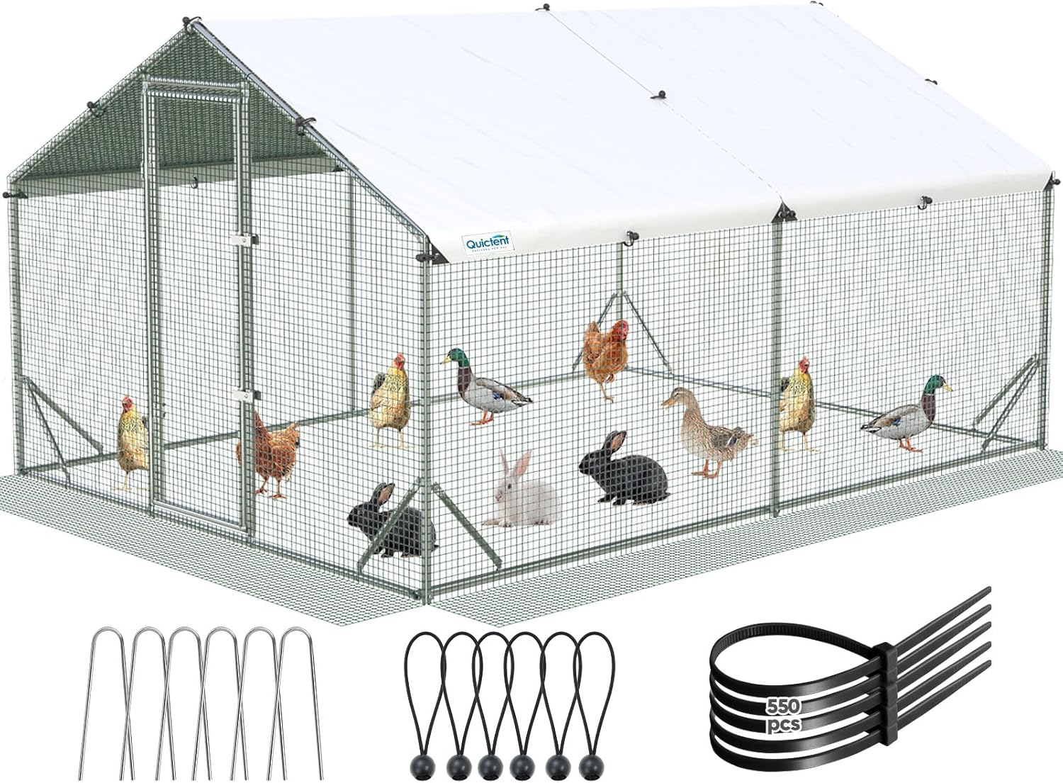 Quictent Metal Chicken Coop Run For 20+ Poultry, 12x9x6.6FT - Advanced Series