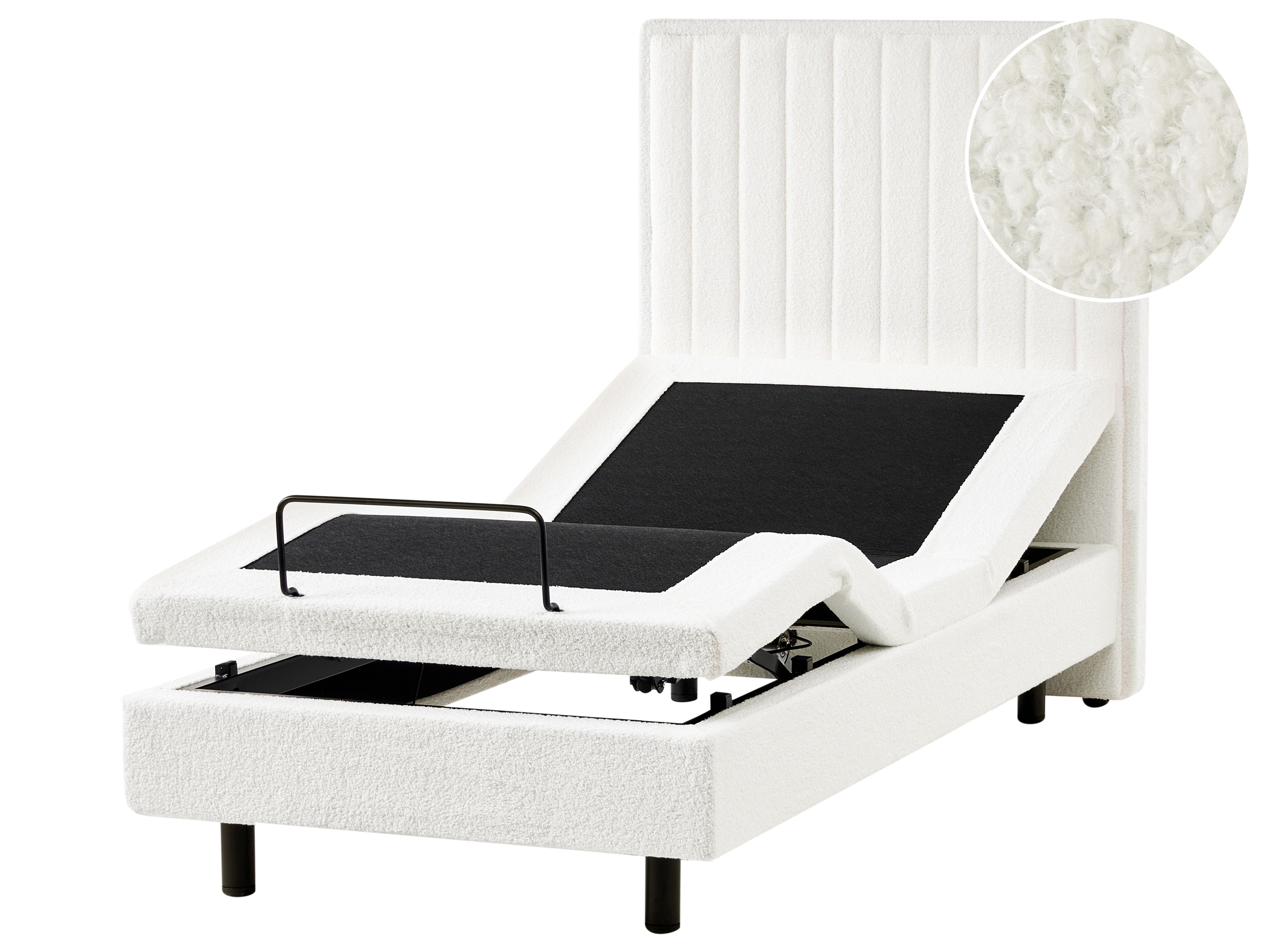 Adjustable Bed Boucle CASTELLAN 90 x 200 cm (EU Single) Off-White