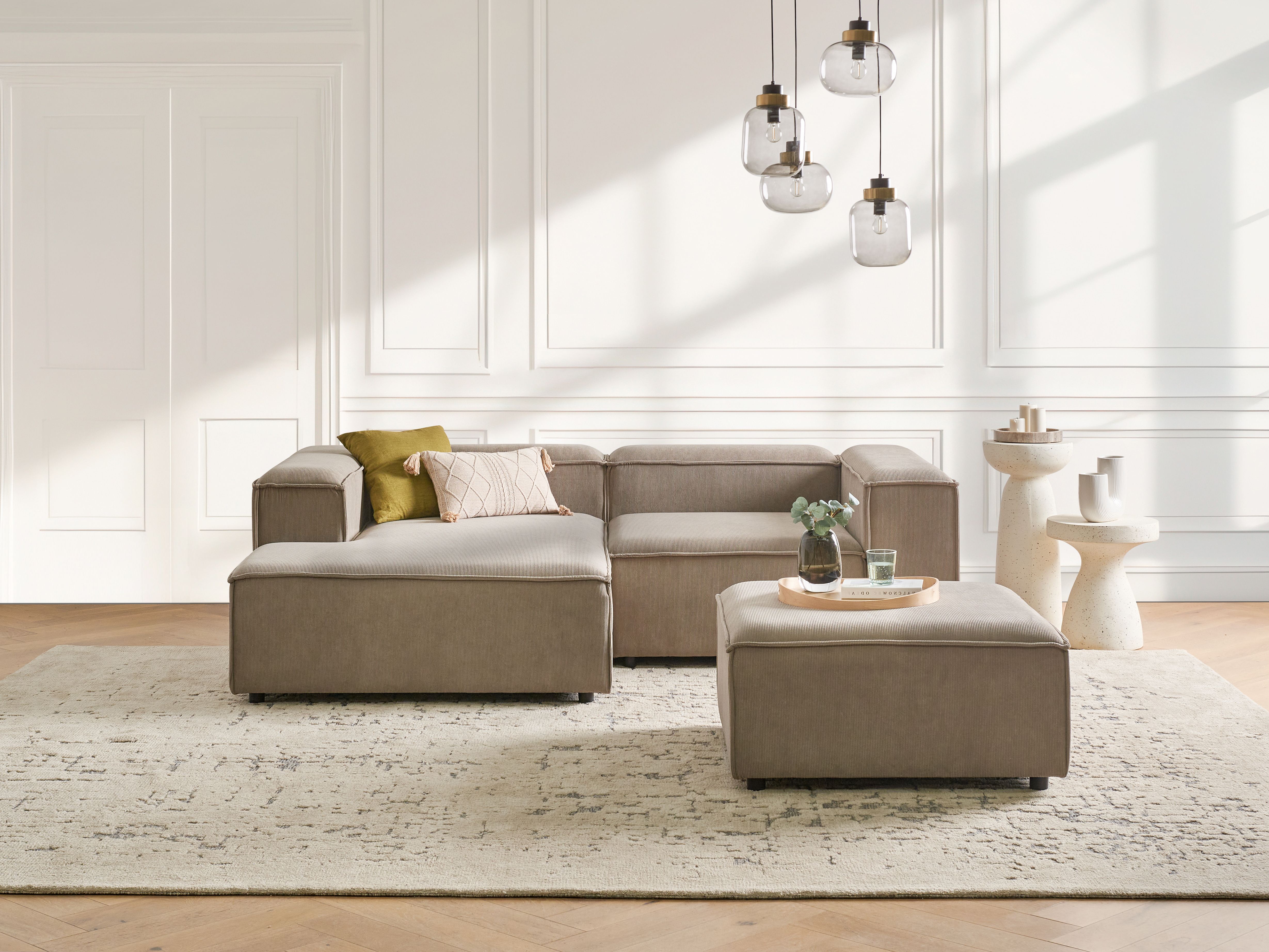 Modular Corner Sofa 3 Seater ARDAL Corduroy Light Brown with Ottoman Right Hand