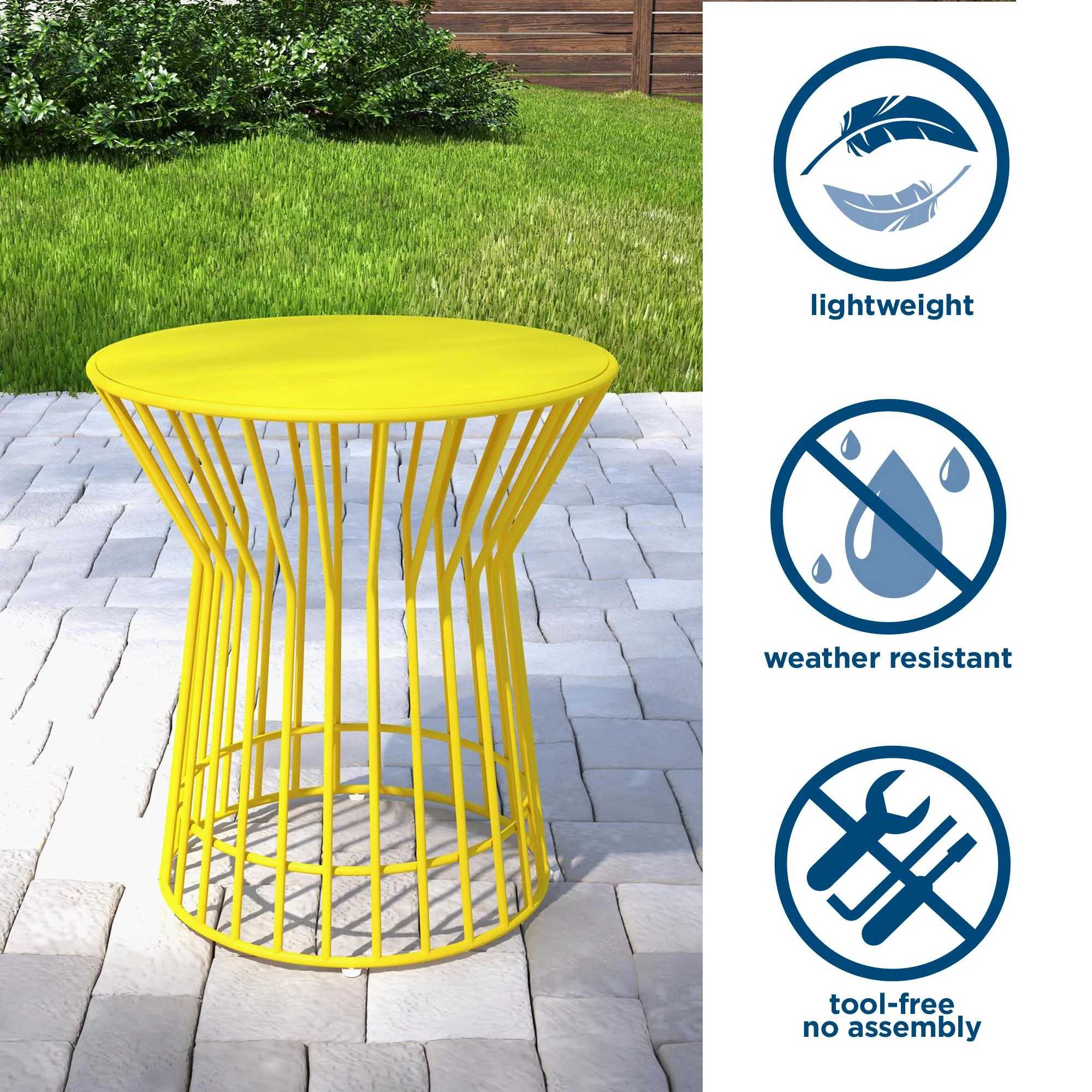 Novogratz Poolside Collection, Roberta Outdoor Side Table, Yellow