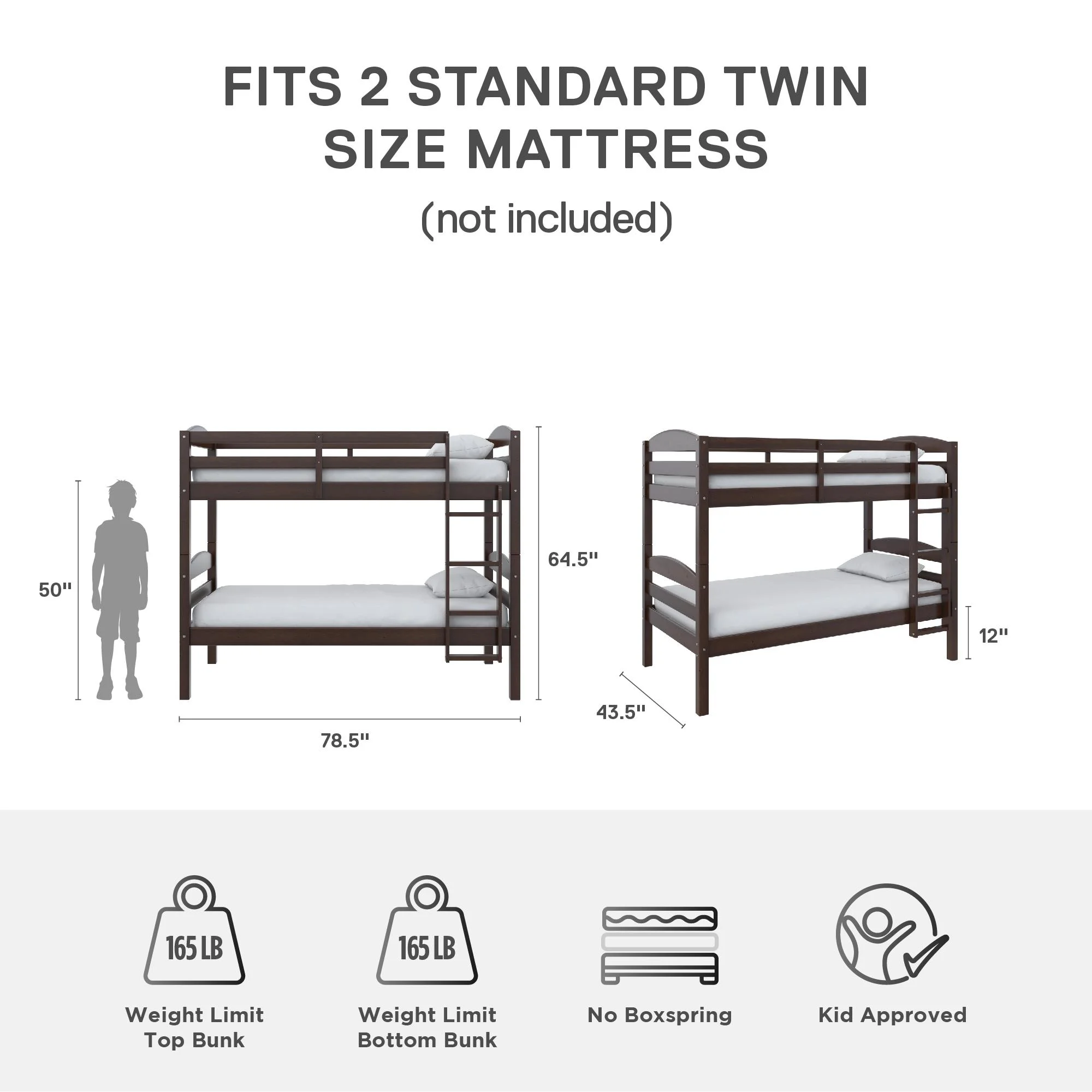 Better Homes & Gardens Leighton Solid Wood Twin-over-Twin Convertible Bunk Bed, Vanilla - Image 23