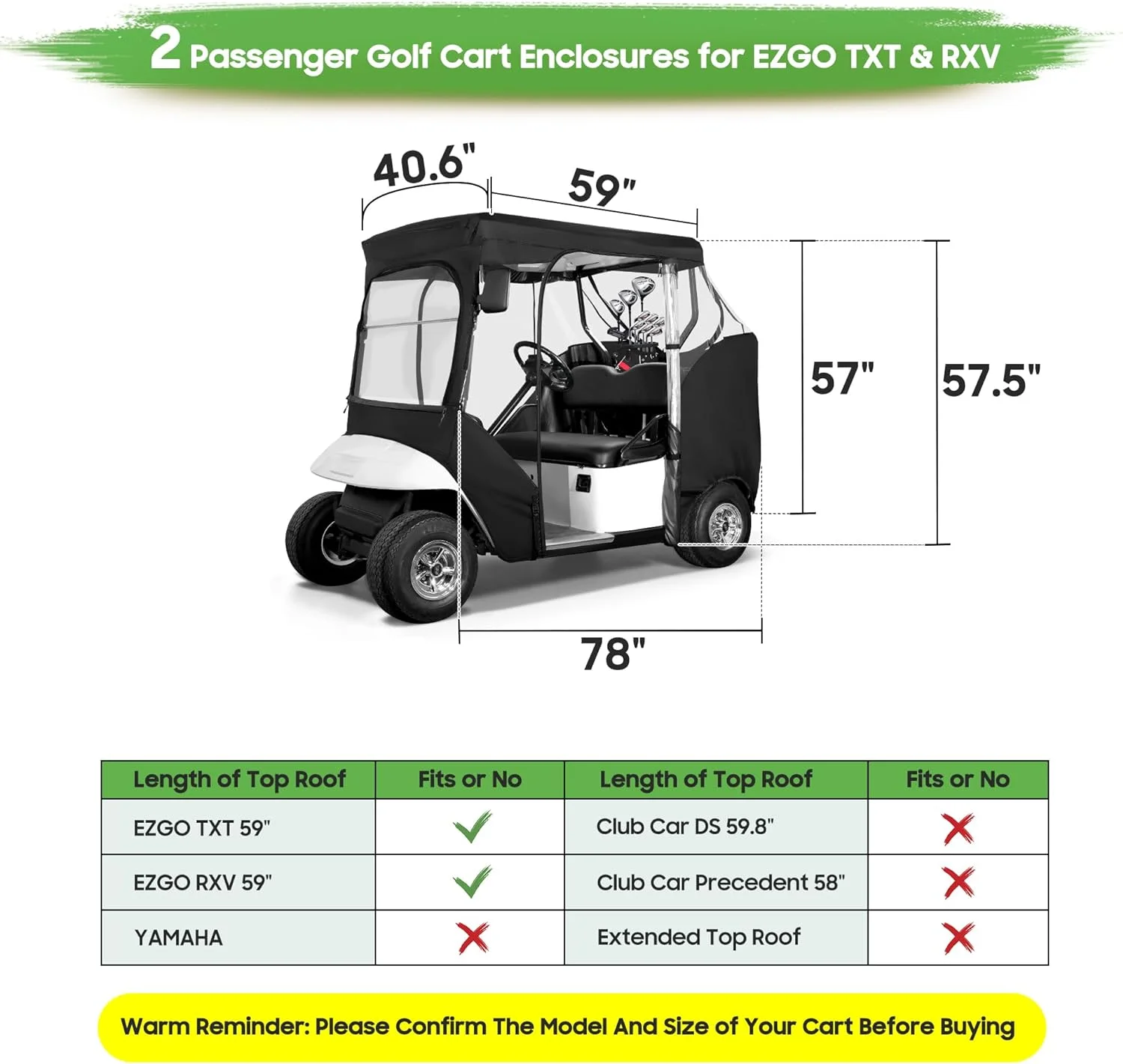 10L0L 2 Passenger Golf Cart Enclosures Fit EZGO TXT RXV, Waterproof Driving Cover Black Golf Cart Accessories - Image 7