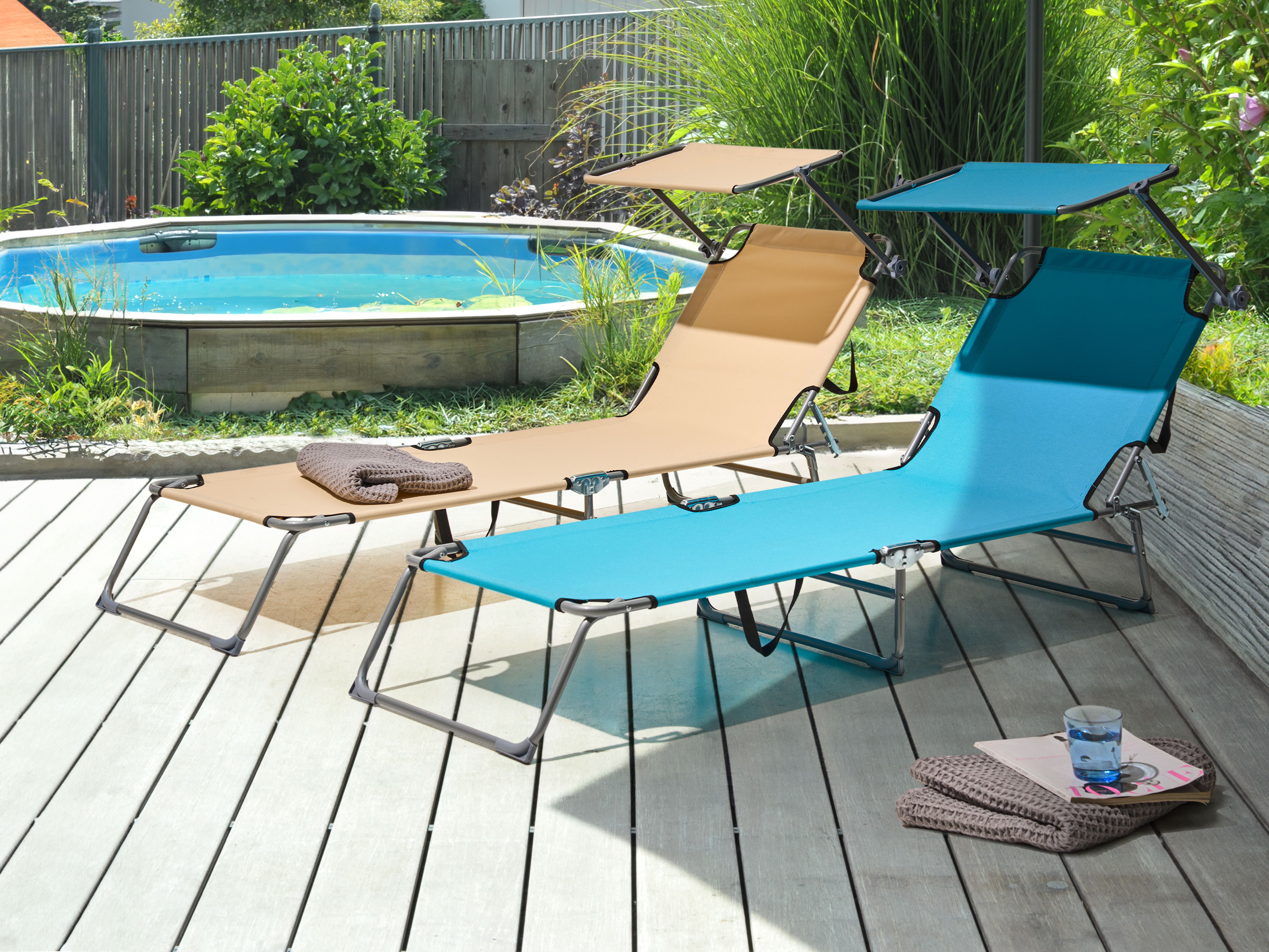 Sun Lounger FOLIGNO Reclining Metal Turquoise