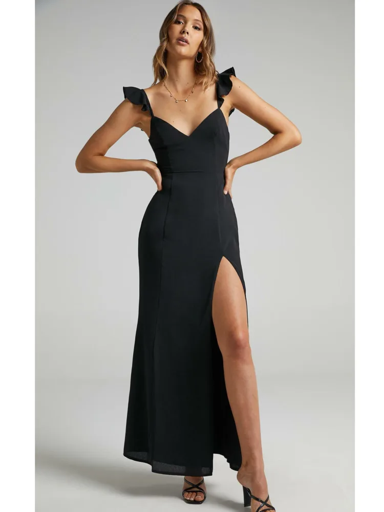 Elegant Sleeveless High Slit Bodycon Party Club Evening Dress Women Pleated High Waisted Vestido Sexy Slim Long Dress - AZJHJ