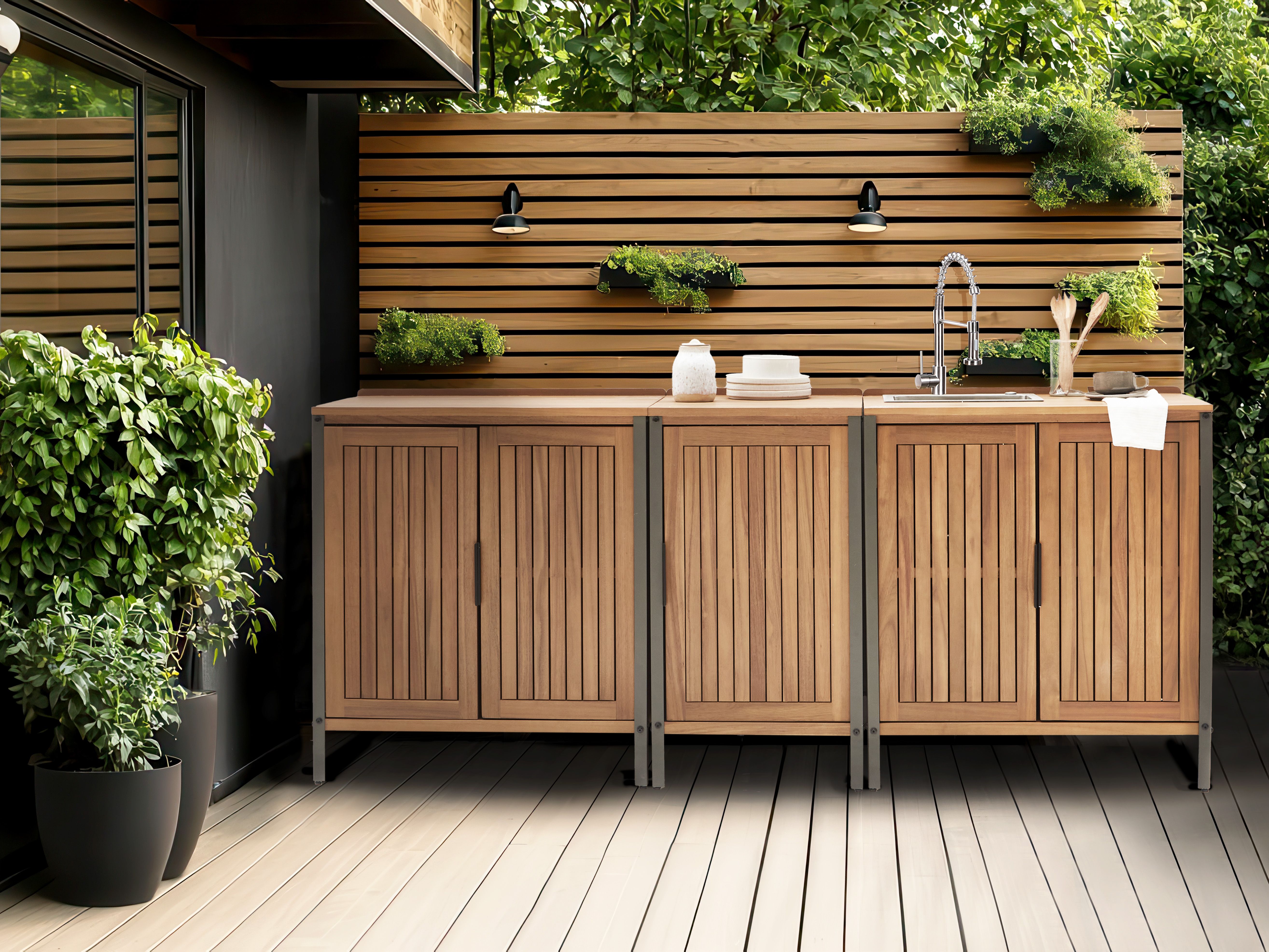 3 Piece Outdoor Kitchen Set with Sink IVREA Certified Acacia Wood Brown/ Silver