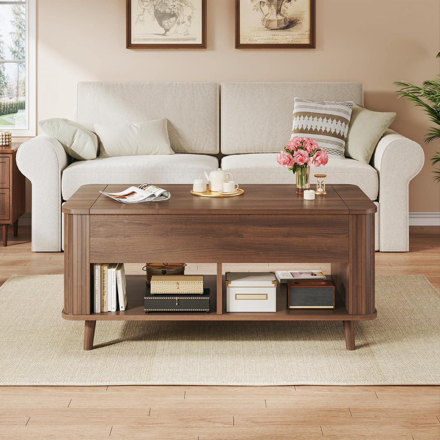 Fixwal 41" Lift Top Coffee Table with Storage, Walnut Mid Century Modern Coffee Table with Fluted Design - Image 3 Fixwal 41" Lift Top Coffee Table with Storage, Walnut Mid Century Modern Coffee Table with Fluted Design - Image 3
