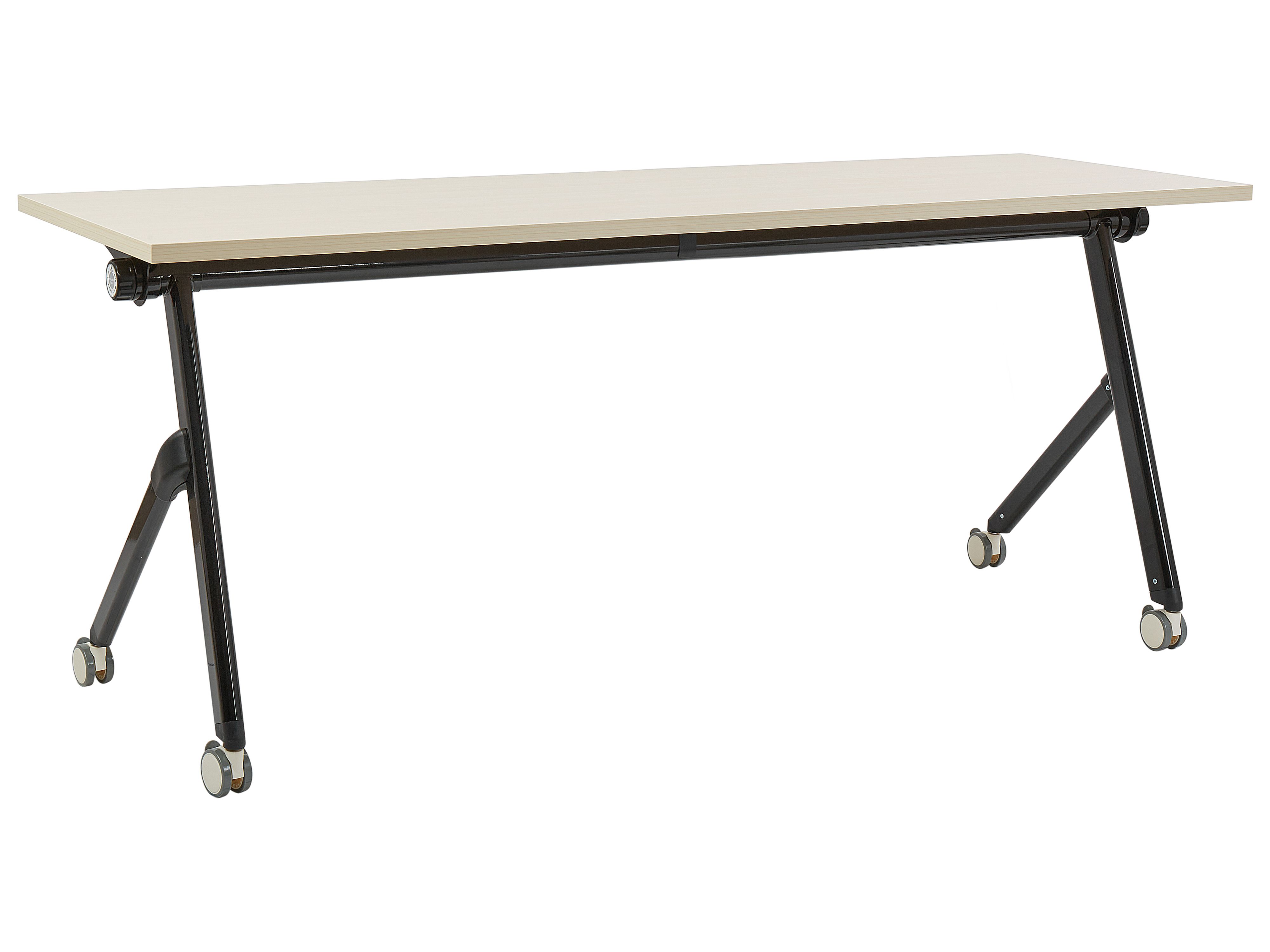 Foldable Office Desk BENDI Light Brown 180 cm 60 cm with Wheels