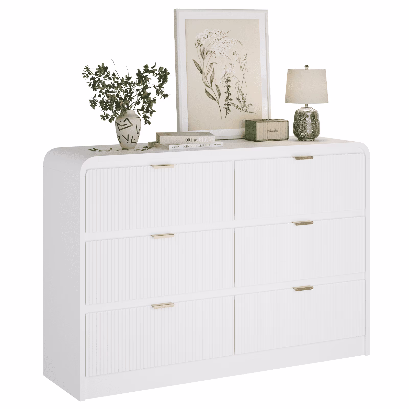 SELOOYE Fluted 5 Drawers Dresser for Bedroom, 47" Tall Modern Dresser Chest of Drawers, Black Accents, Fluted Fronts, Wood Storage Dressers Organizer for Bedroom, Living Room, Natural - Image 6
