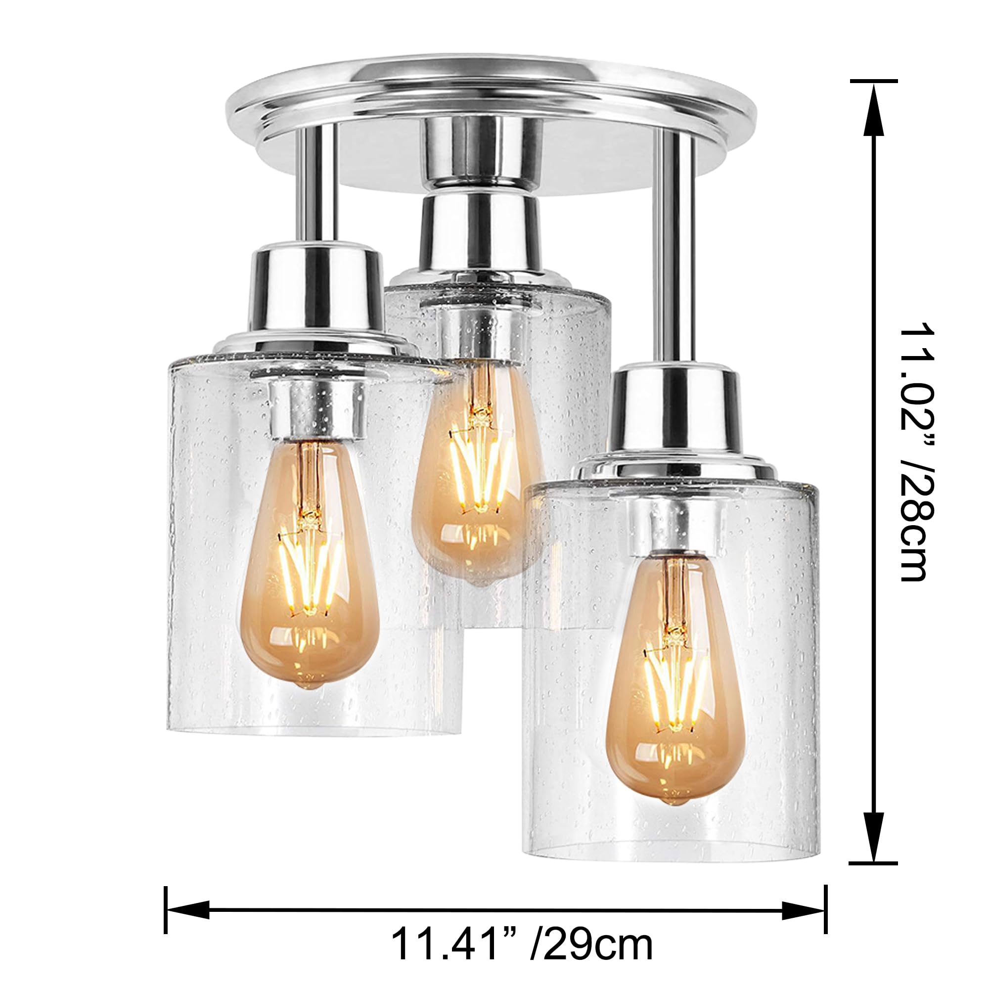 FSLiving 3-Head Glass Hanging Light with 15ft Plug-in Cord Nickel Decorative Plug In Ceiling Light Hallway Pendant Light,Industrial Semi Flush Mount Dimmable for Living Roon Bedroom