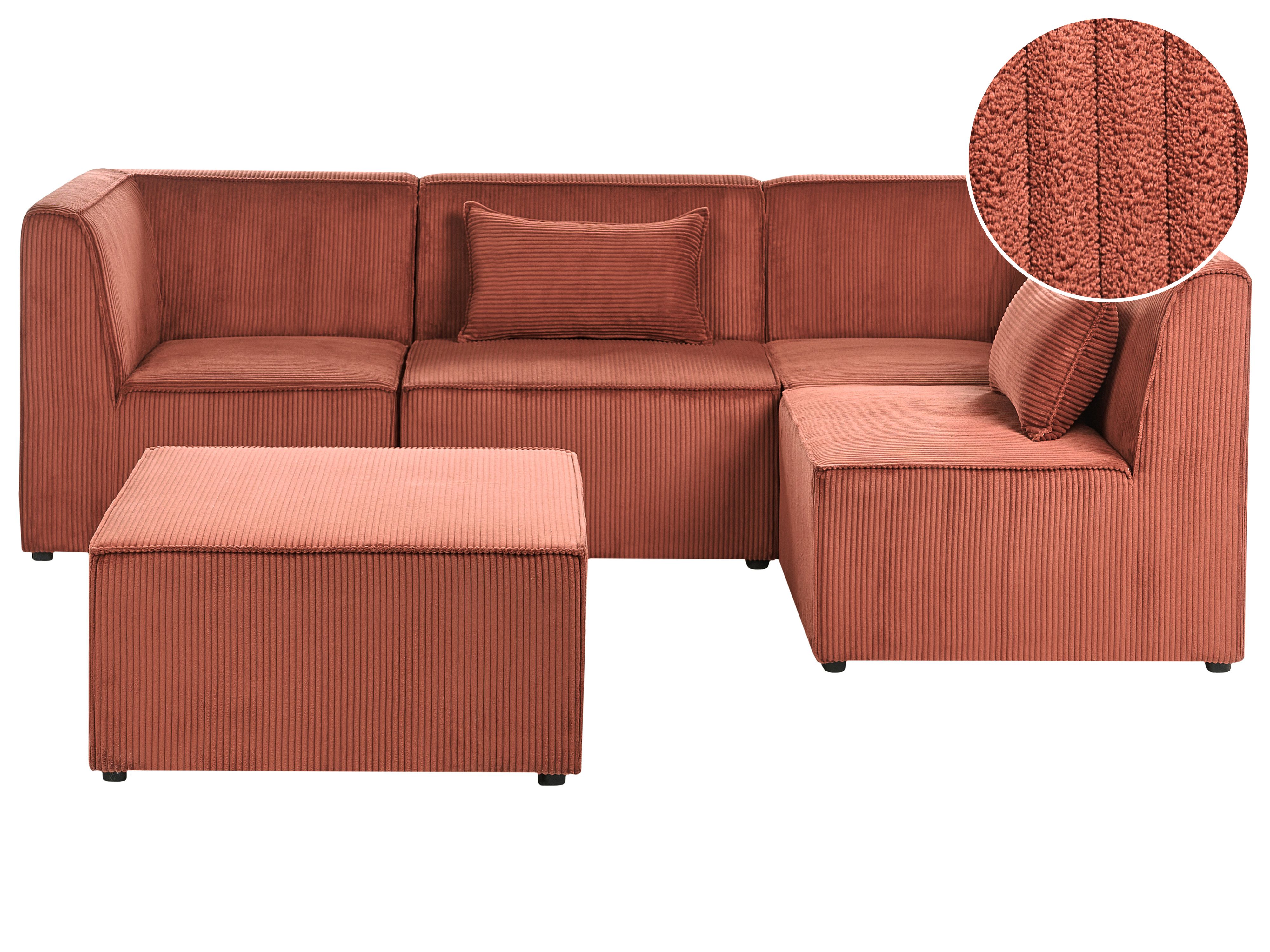 Modular Corner Sofa 4 Seater LEMVIG Corduroy Golden Brown with Ottoman Left Hand