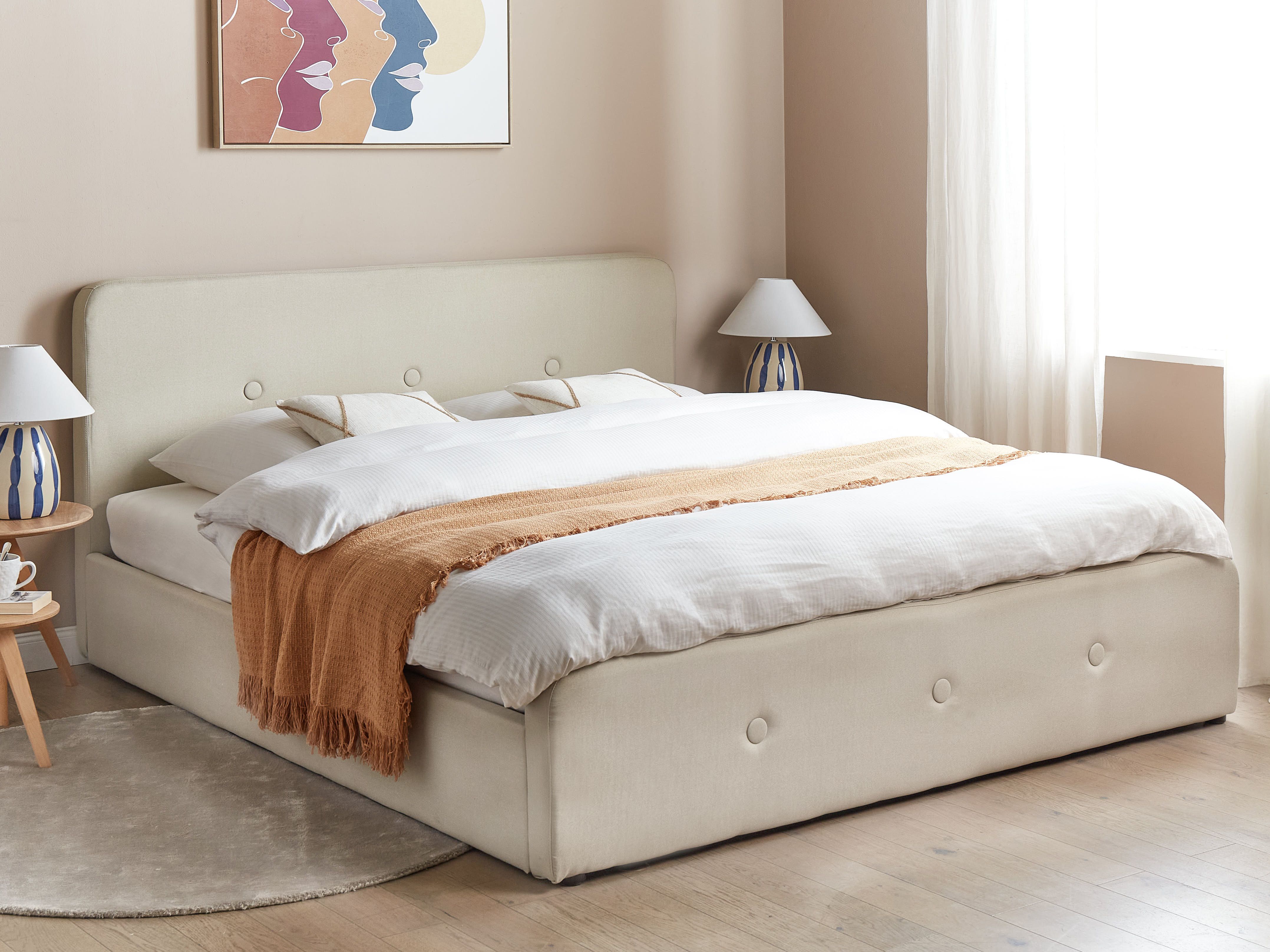 Ottoman Bed Faux Linen RENNES 180 x 200 cm (EU Super King) Beige