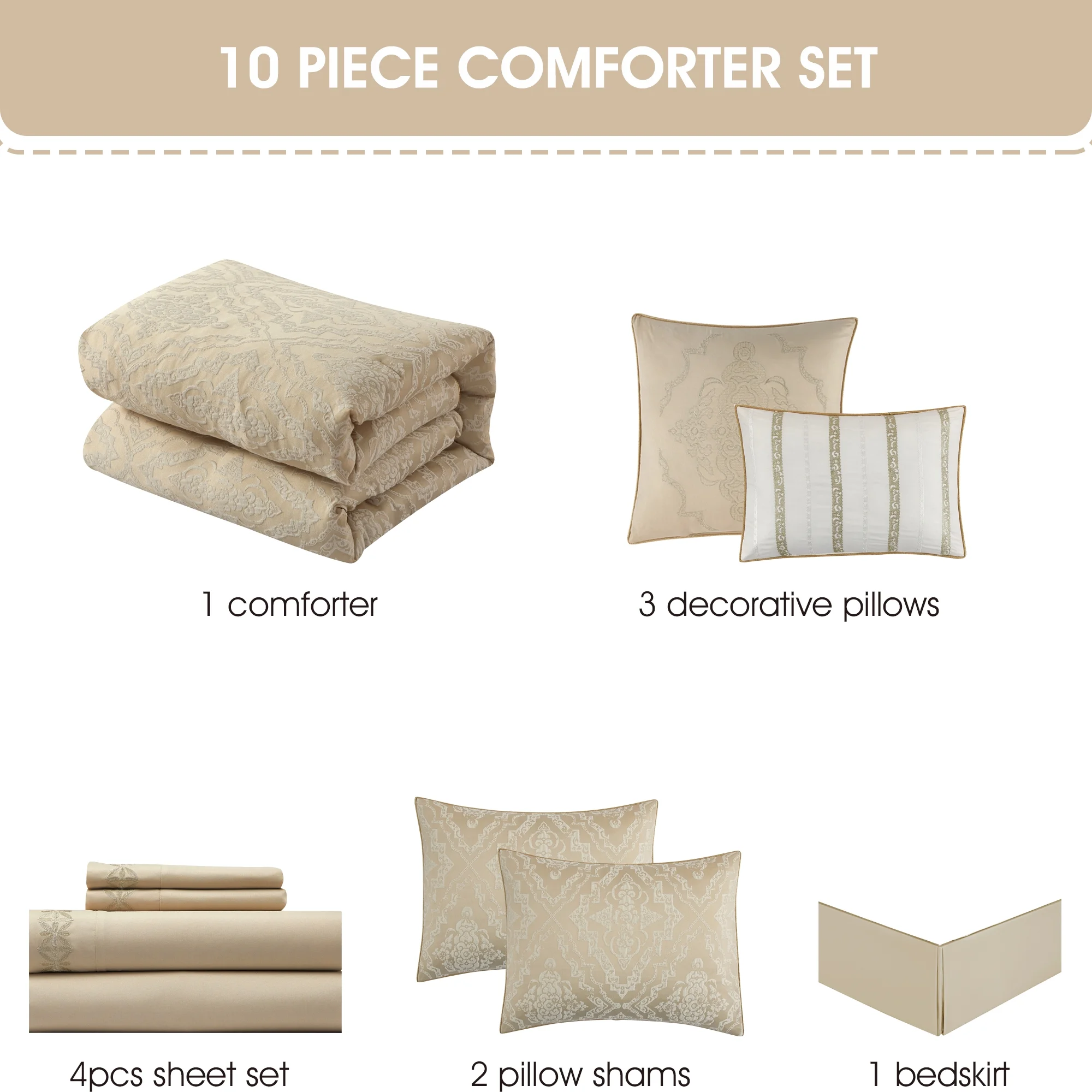 Lanco Smoke Grey Comforter Set California King Size, 9 Piece Jacquard Floral Bedding Set, All Season, Ultra-Soft, Matching Pillows & Shams, Bed Skirt - Image 77