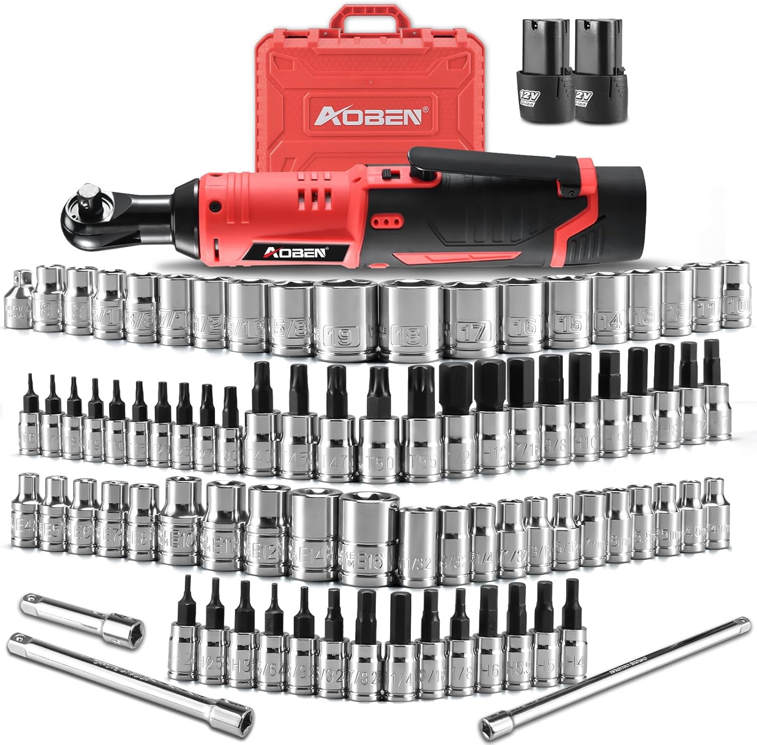 AOBEN Cordless Electric Ratchet Wrench with 83pc 1/4