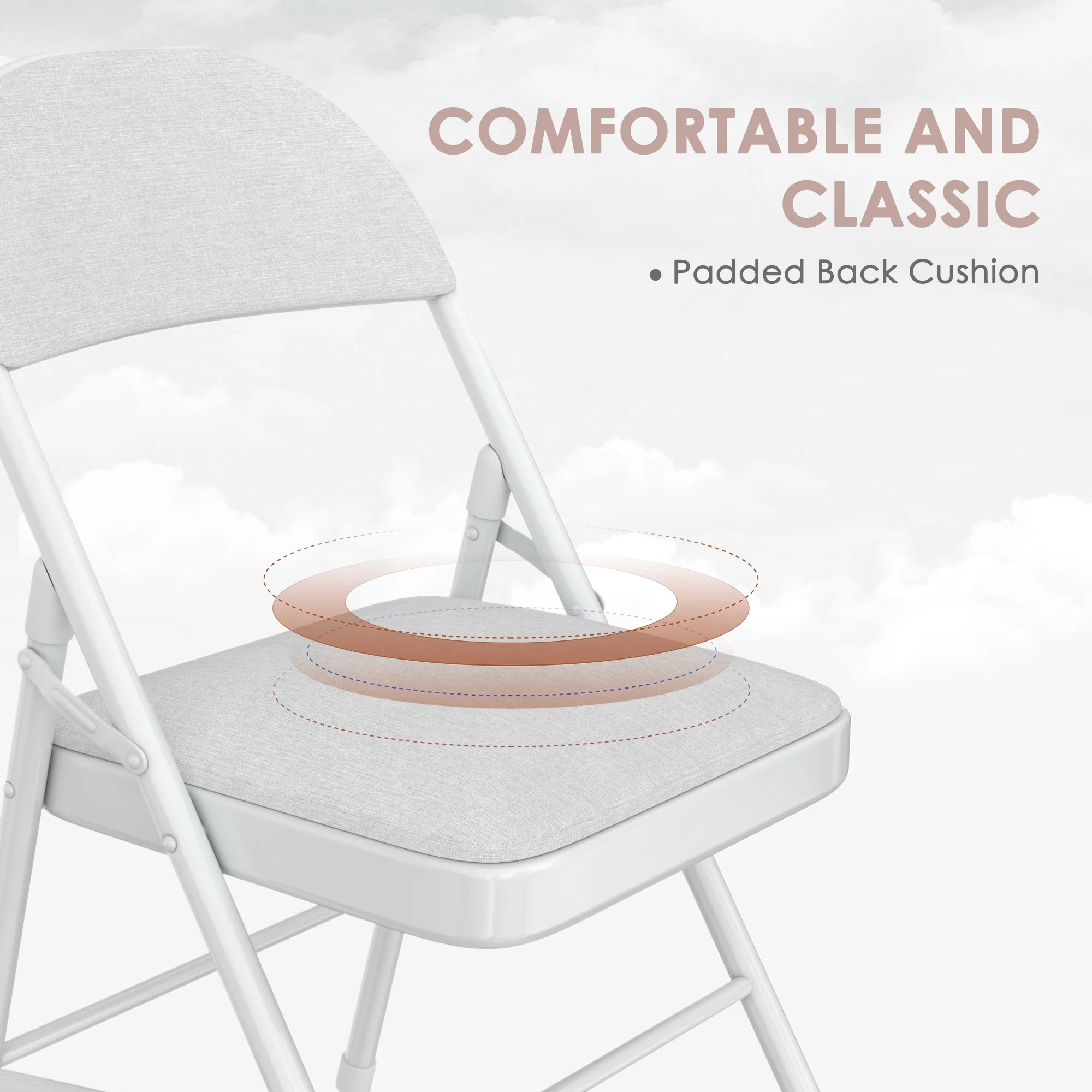 VECELO Set of 4 Folding Chairs, Fabric Dining Chair Set with Padded Cushion and Back, Indoor Outdoor Upholstered Seat with Metal Frame for Home Office Events Wedding Party, Orange - Image 19