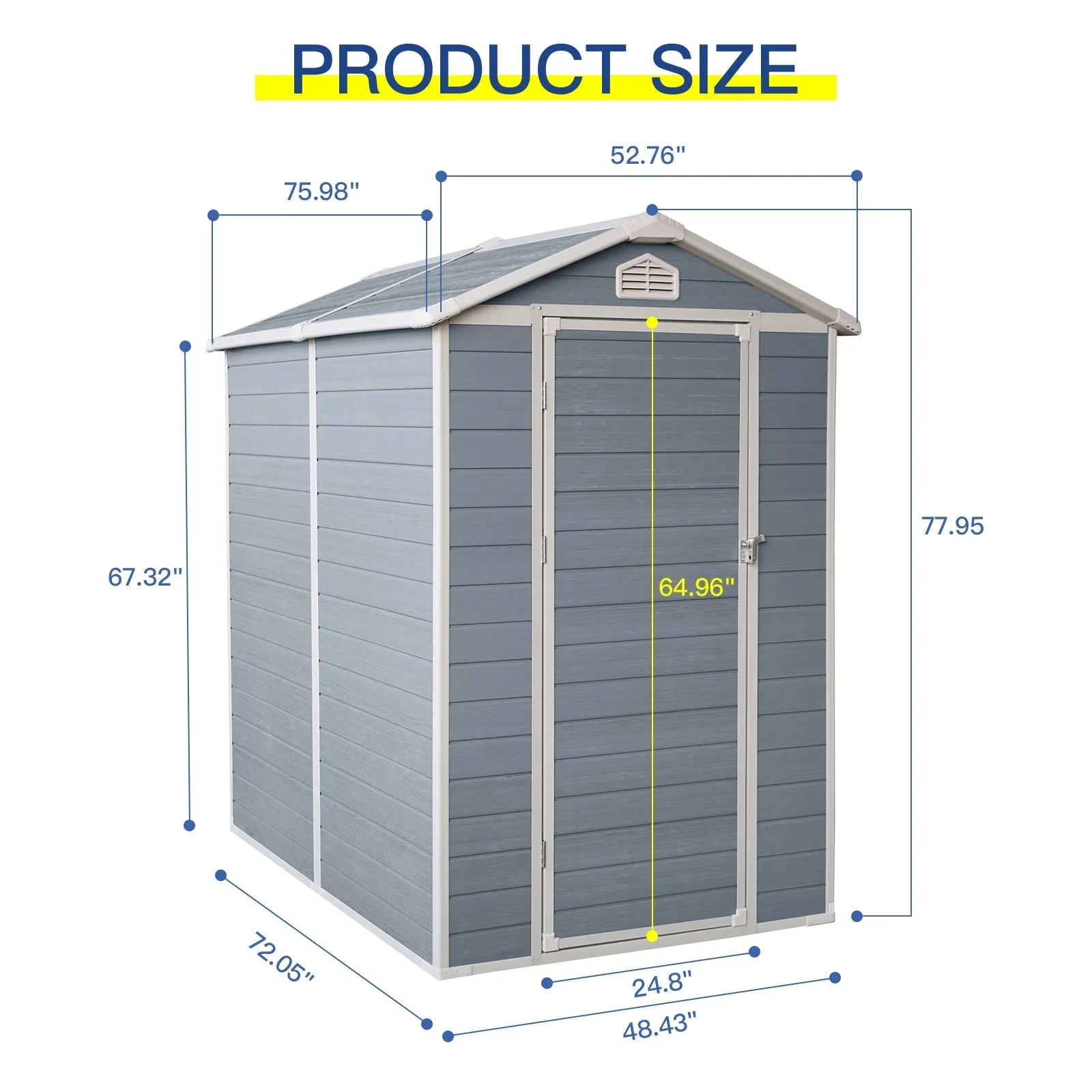 Seizeen Outdoor Resin Storage Shed, 41 Cu. Ft. / 306 Gal, Gray, 3 Doors With Floor - Image 27 Seizeen Outdoor Resin Storage Shed, 41 Cu. Ft. / 306 Gal, Gray, 3 Doors With Floor - Image 27