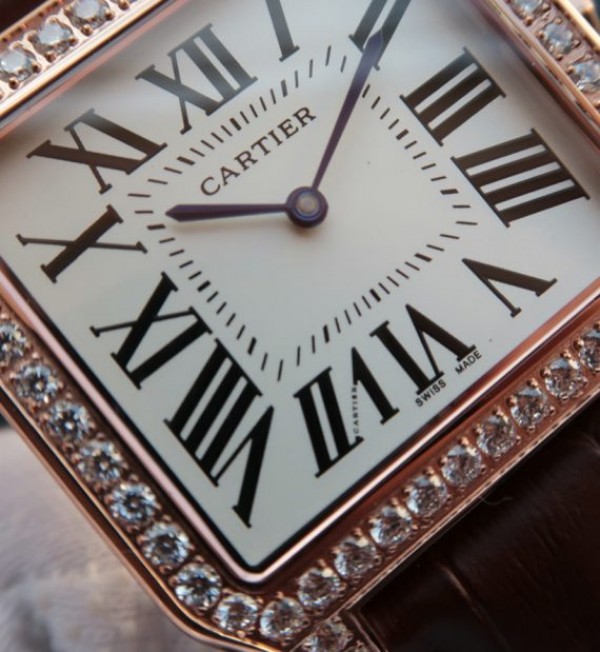 Replica Cartier Santos WH100751 Diamond RG White Dial Leather Strap A9015 - Elite Watch Atelier