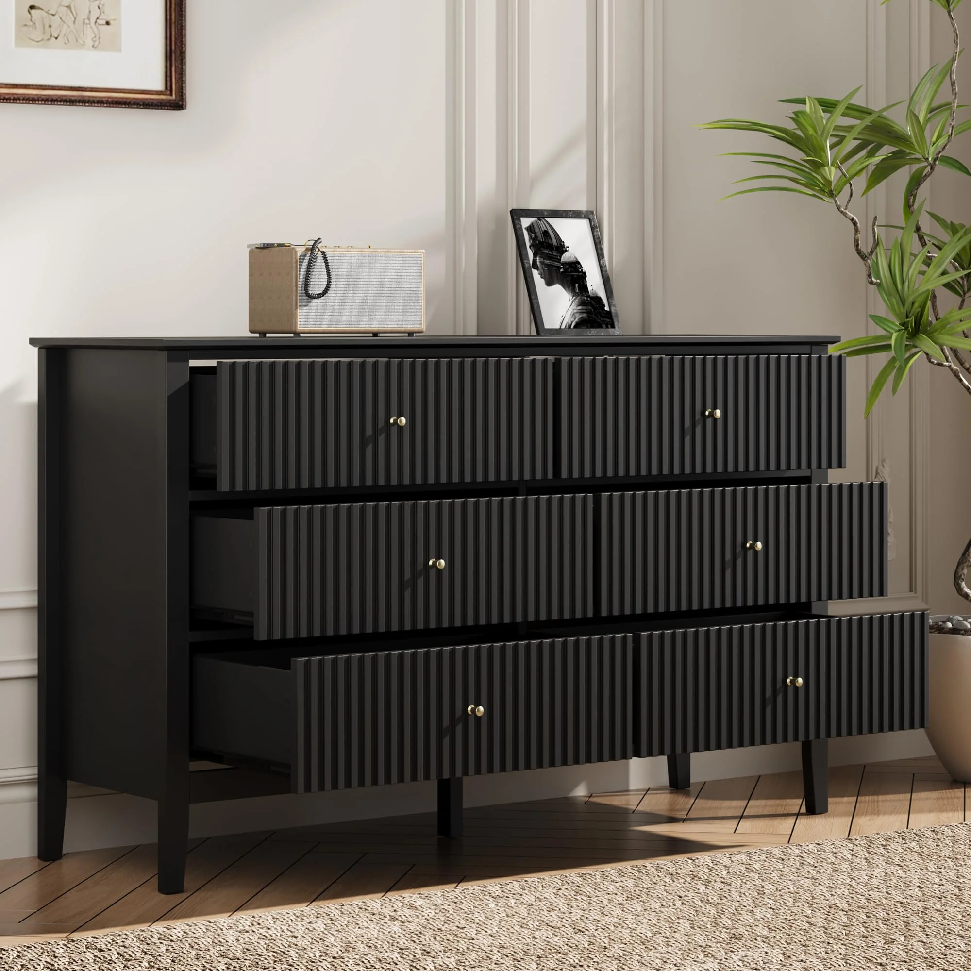 May Color Large White 3 Drawer Dresser Set of 2 with Fluted Panel, Modern Chest of Drawers with Silent Slide Drawers, Wood Accent Nightstand with Storage for Bedroom Living Room, Hallway - Image 90
