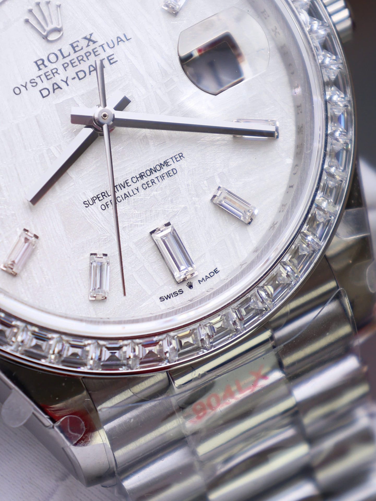 Rolex Day-Date Best Copies Watch Meteorite Wial Custom Diamonds Moissanite Baguette 40mm - Elite Watch Atelier
