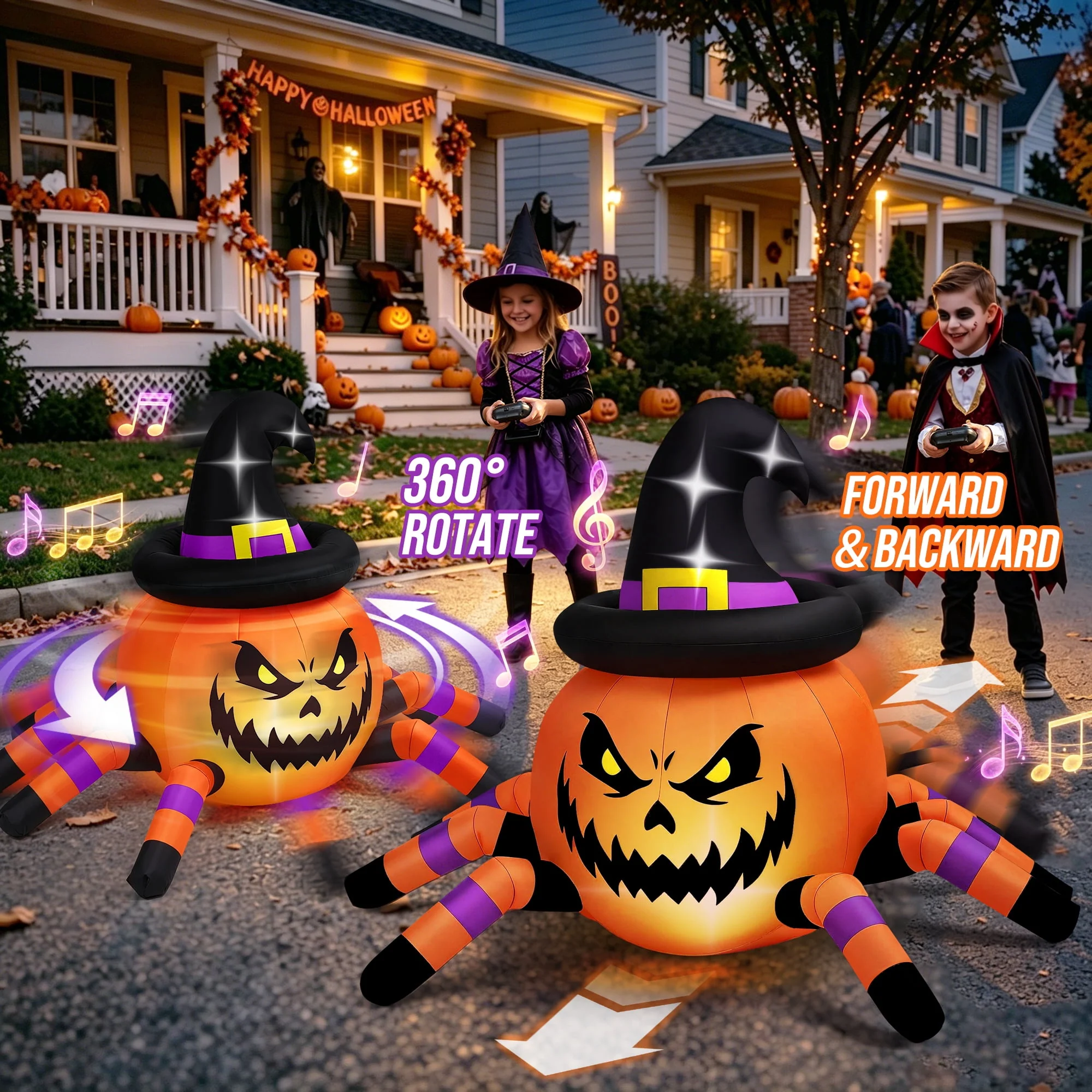 Firstness 2.4GHz Remote Control Car Halloween Inflatable Pumpkin Spider Blow ups Rc Car 360° Rotation, 3 Music and LED Lights, Aged 3+ - Image 4 Firstness 2.4GHz Remote Control Car Halloween Inflatable Pumpkin Spider Blow ups Rc Car 360° Rotation, 3 Music and LED Lights, Aged 3+ - Image 4