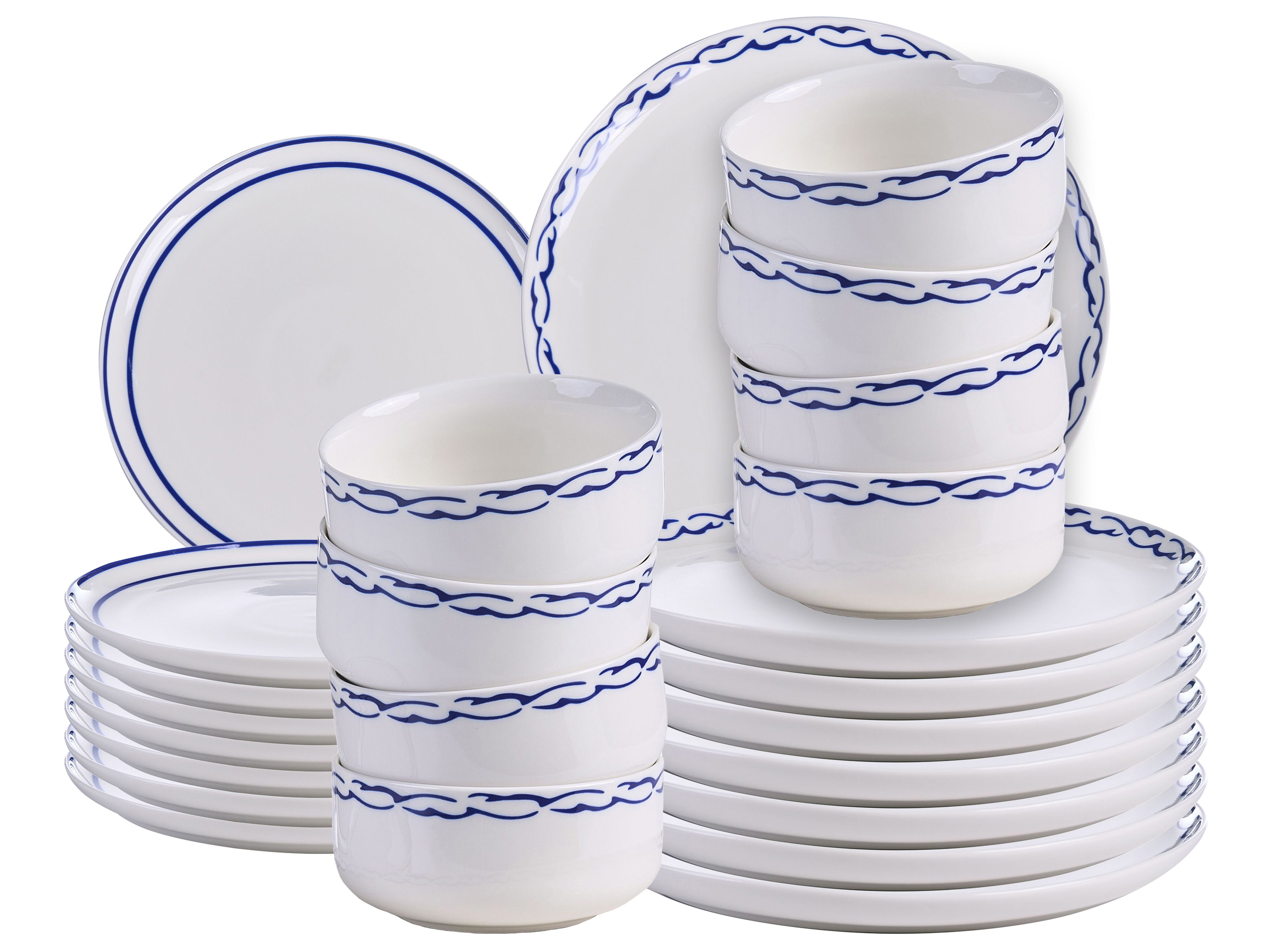 Set of 24 Dinnerware AMCHUR Porcelain White/ Blue