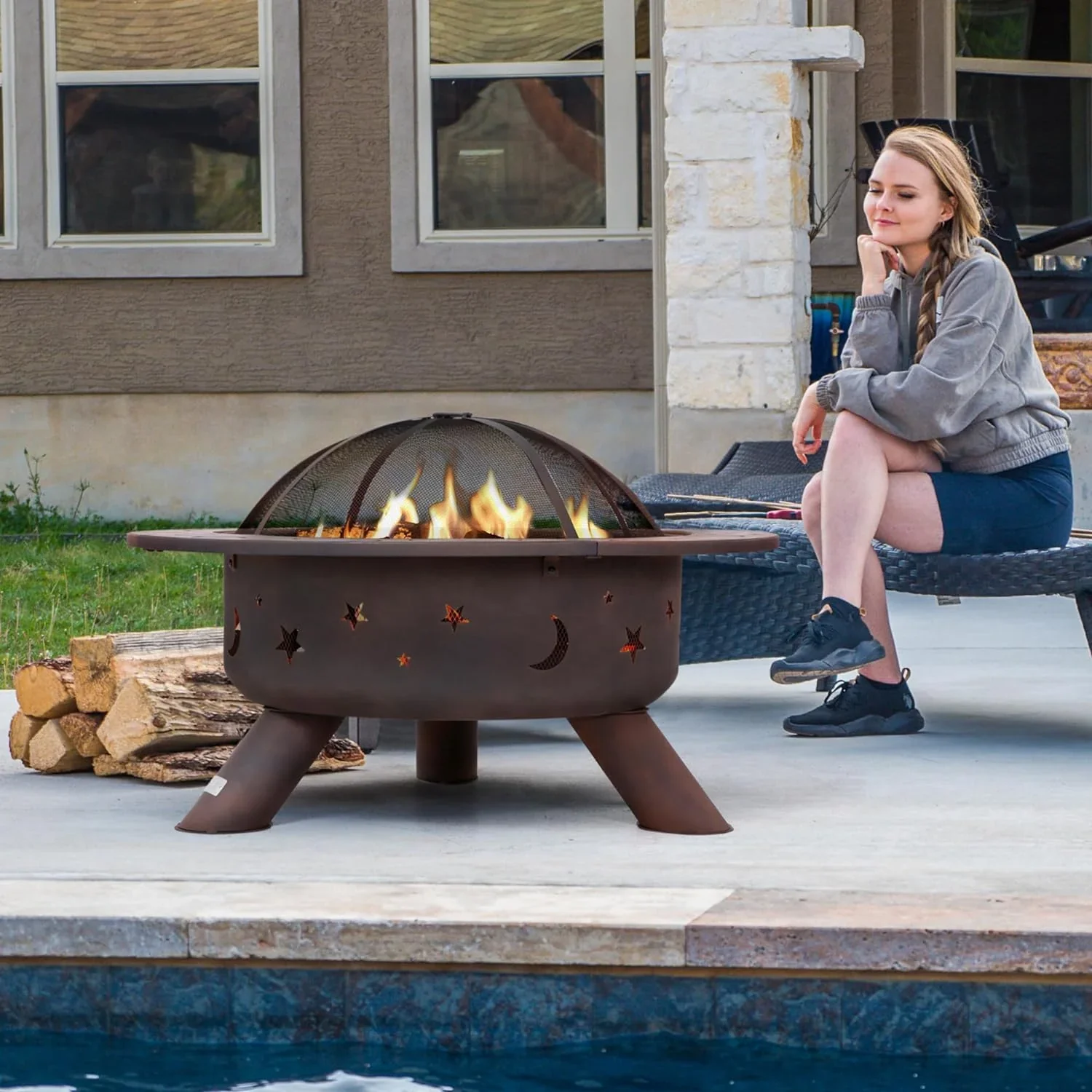 SUNCREAT 42-Inch Wood Burning Patio Fire Pit, Black, 42.1 Inch Diameter x 25.2 Inch High - Image 18 SUNCREAT 42-Inch Wood Burning Patio Fire Pit, Black, 42.1 Inch Diameter x 25.2 Inch High - Image 18