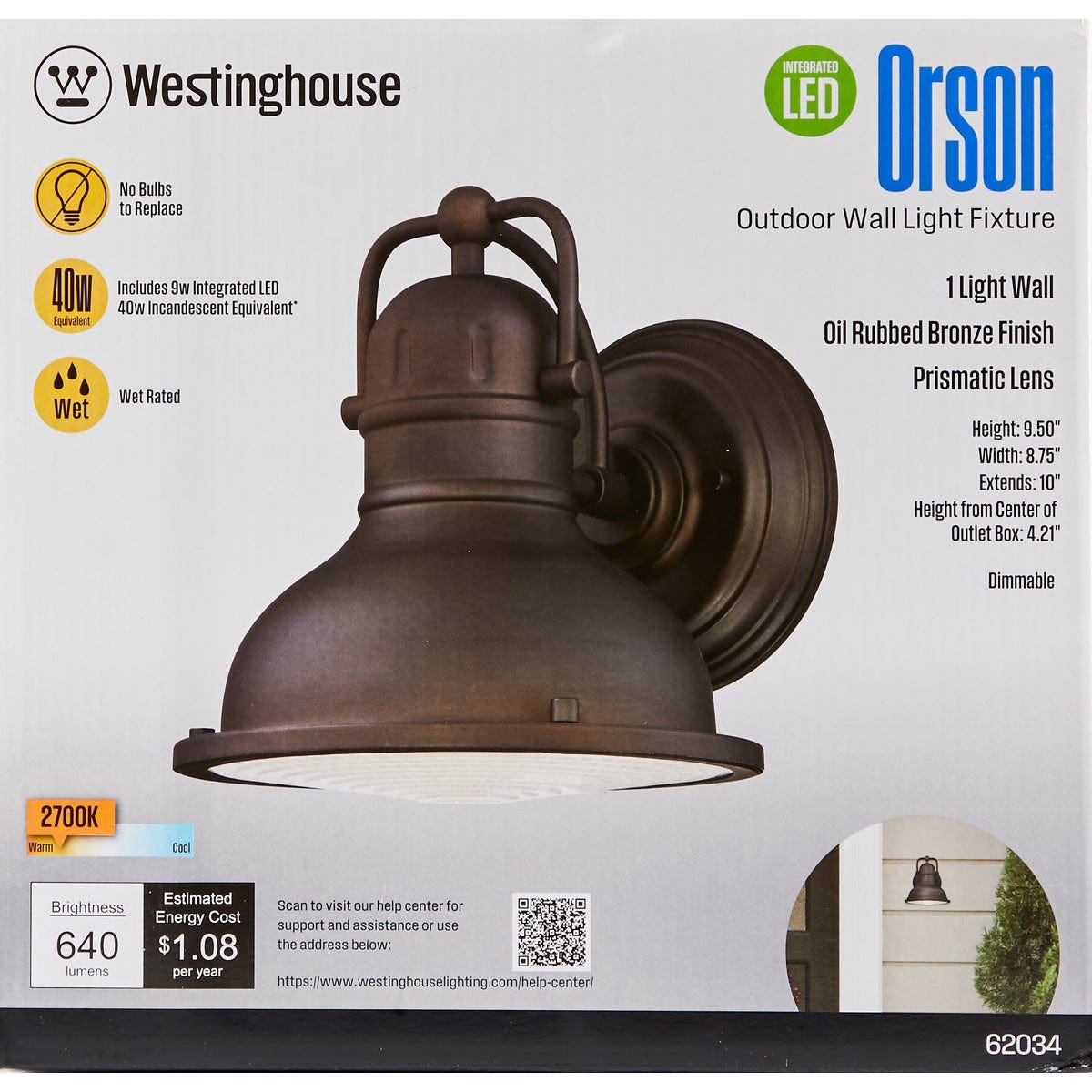 Westinghouse Orson 1-Light Oil Rubbed Bronze Dimmable LED Outdoor Wall Fixture
