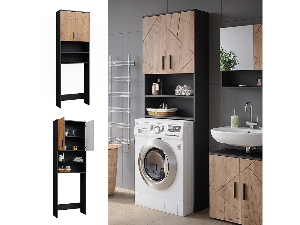 Armoire pour machine à laver chêne doré/anthracite 64x26x190.5 irma