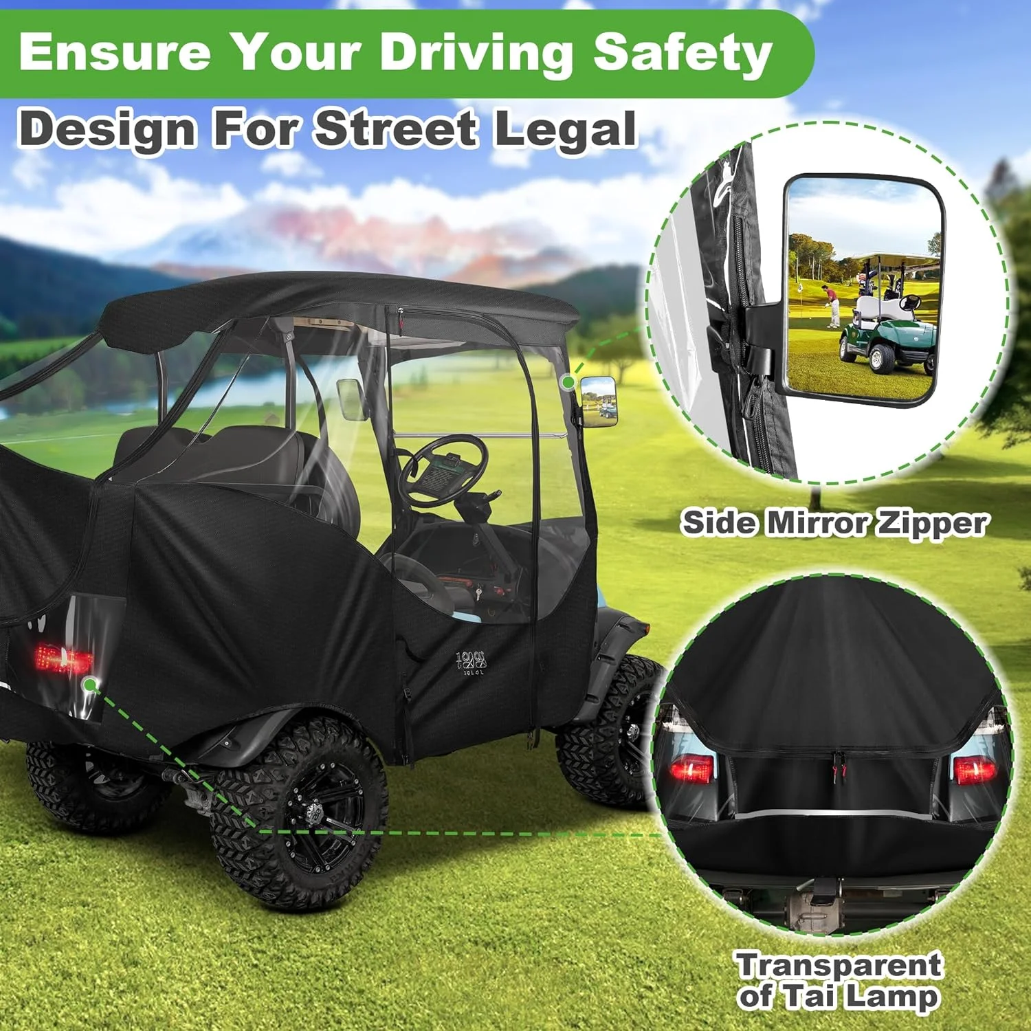 10L0L Golf Cart Enclosure for Club Car Precedent 4 Passenger , 600D Windproof Waterproof Driving Rain Cover, Black - Image 2