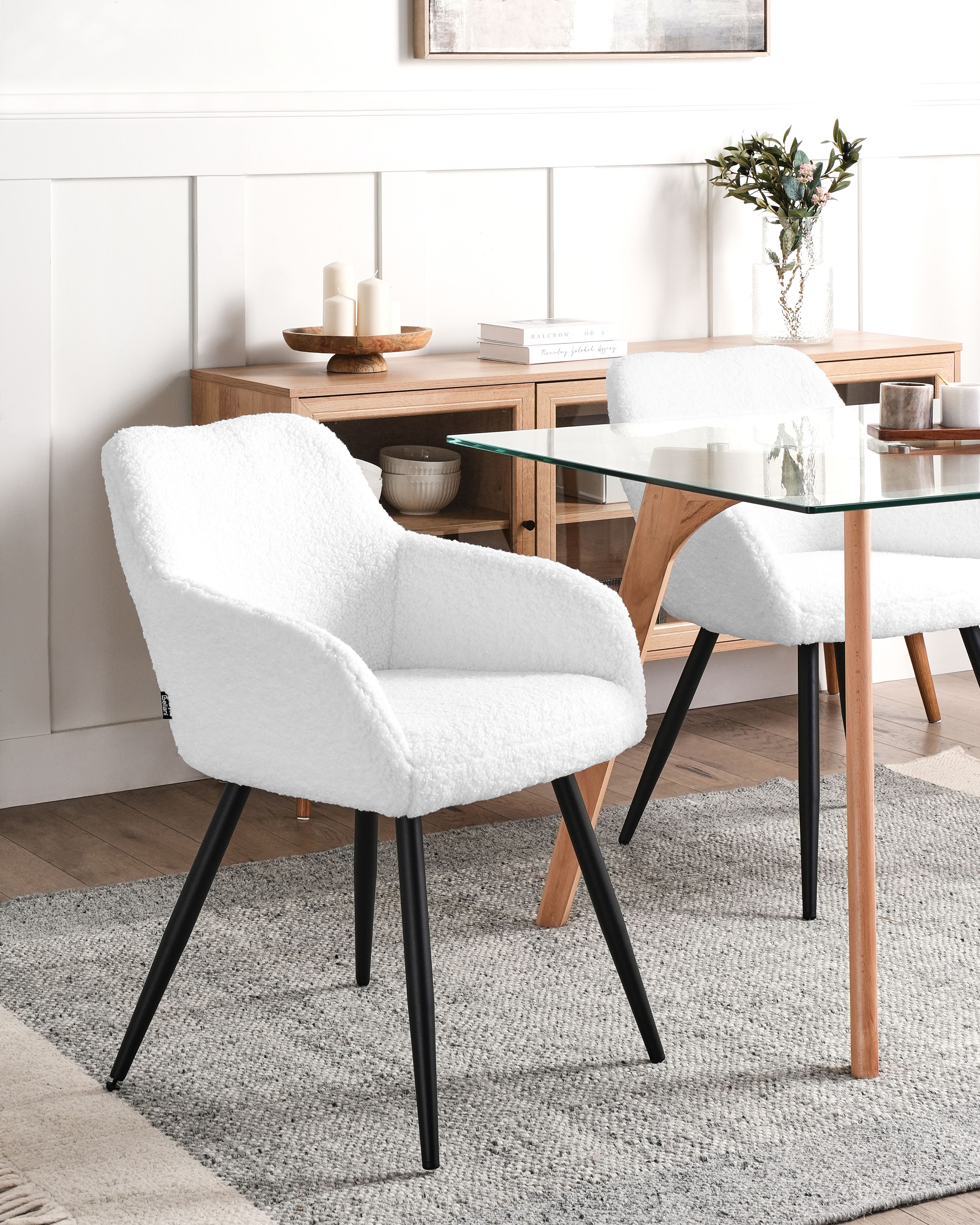 Set of 2 Dining Chairs CASMALIA Boucle Off-White