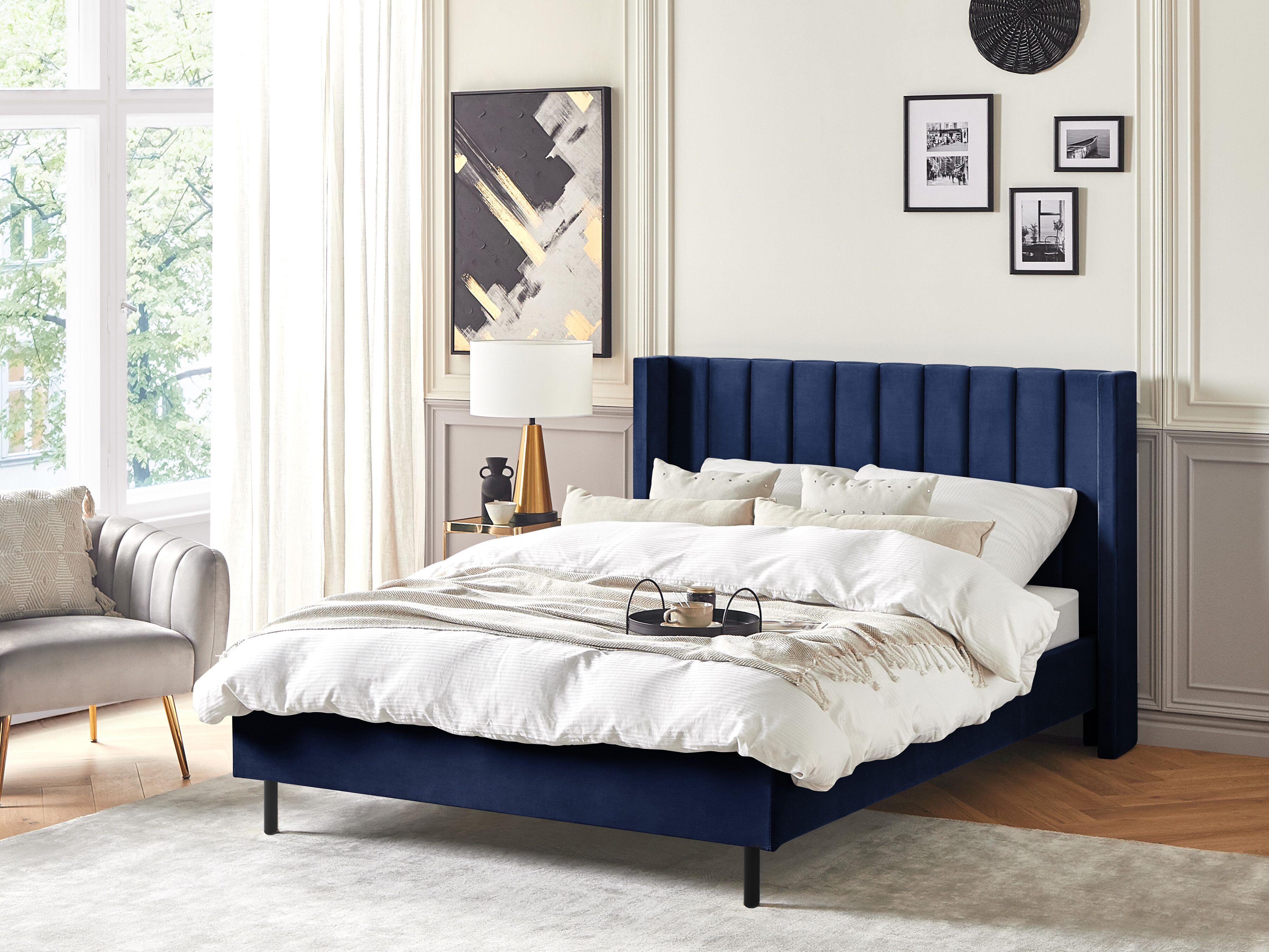 Bed Velvet VILLETTE 140 x 200 cm (EU Double) Navy Blue