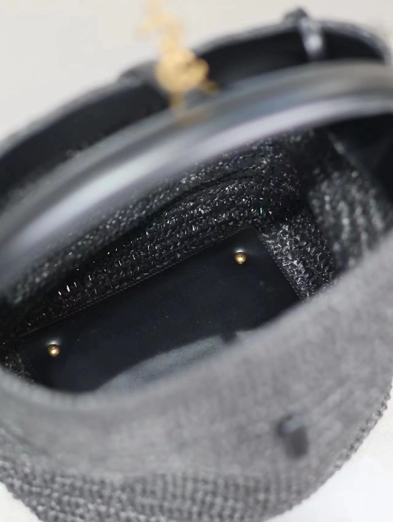 SAINT LAURENT Le 37 leather-trimmed raffia bucket bag