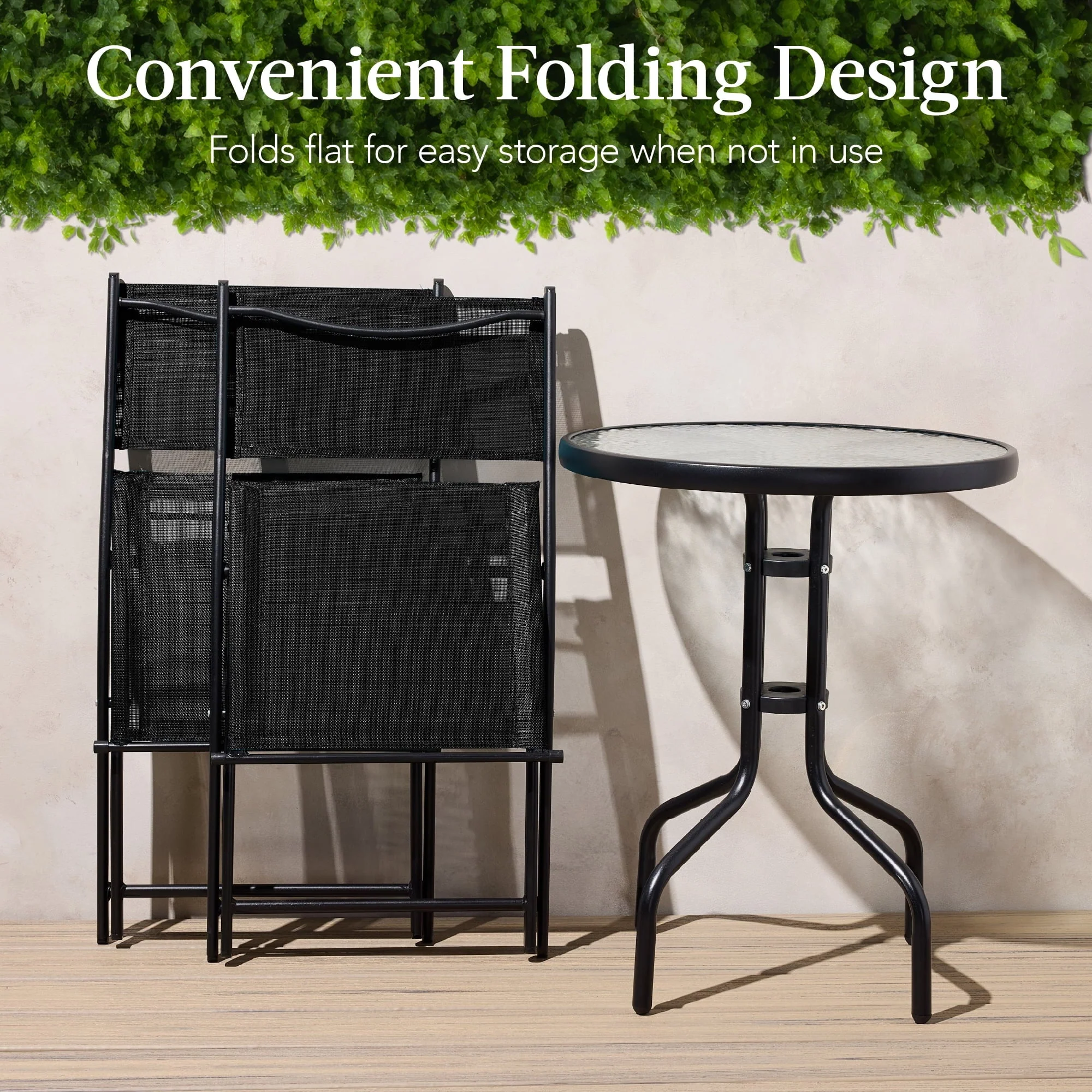 Best Choice Products 3-Piece Patio Bistro Dining Set With Glass Tabletop And Folding Chairs - Gray - Image 88 Best Choice Products 3-Piece Patio Bistro Dining Set With Glass Tabletop And Folding Chairs - Gray - Image 88