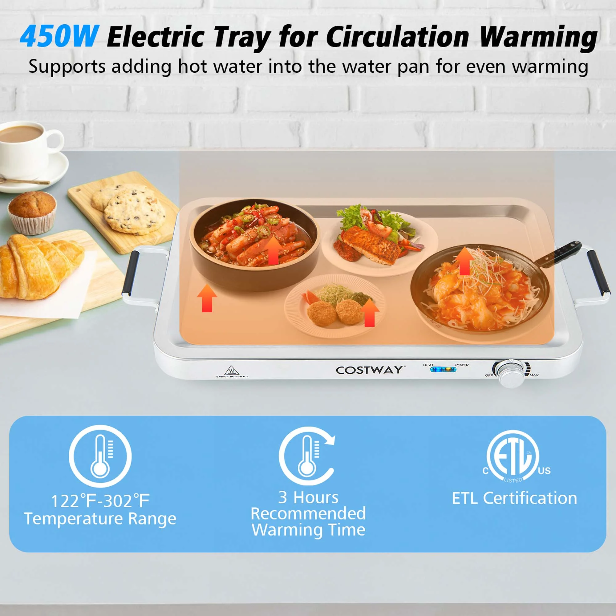 Costway Food Warmer Buffet Server 450W Stainless Steel Electric Warming Tray for Parties - Image 6