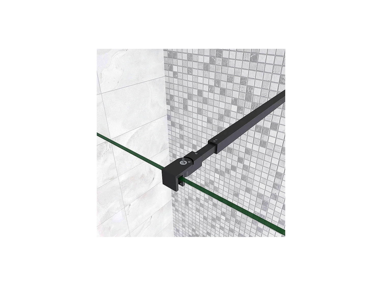 Paroi de douche à l'italienne 100x200cm en verre 8mm securit anticalcaire, avec barre de fixation 73-120cm en carré - Noir Mat