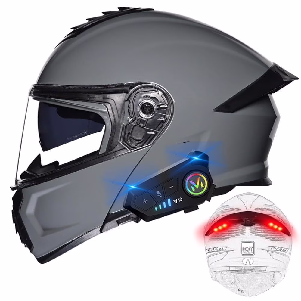 Bluetooth Modular Motorcycle Helmets with Tail Lights, DOT Approved Flip Up Full Face Dual Visor Motorcycle Helmet, with Dual Speakers and Microphone HA - Image 10