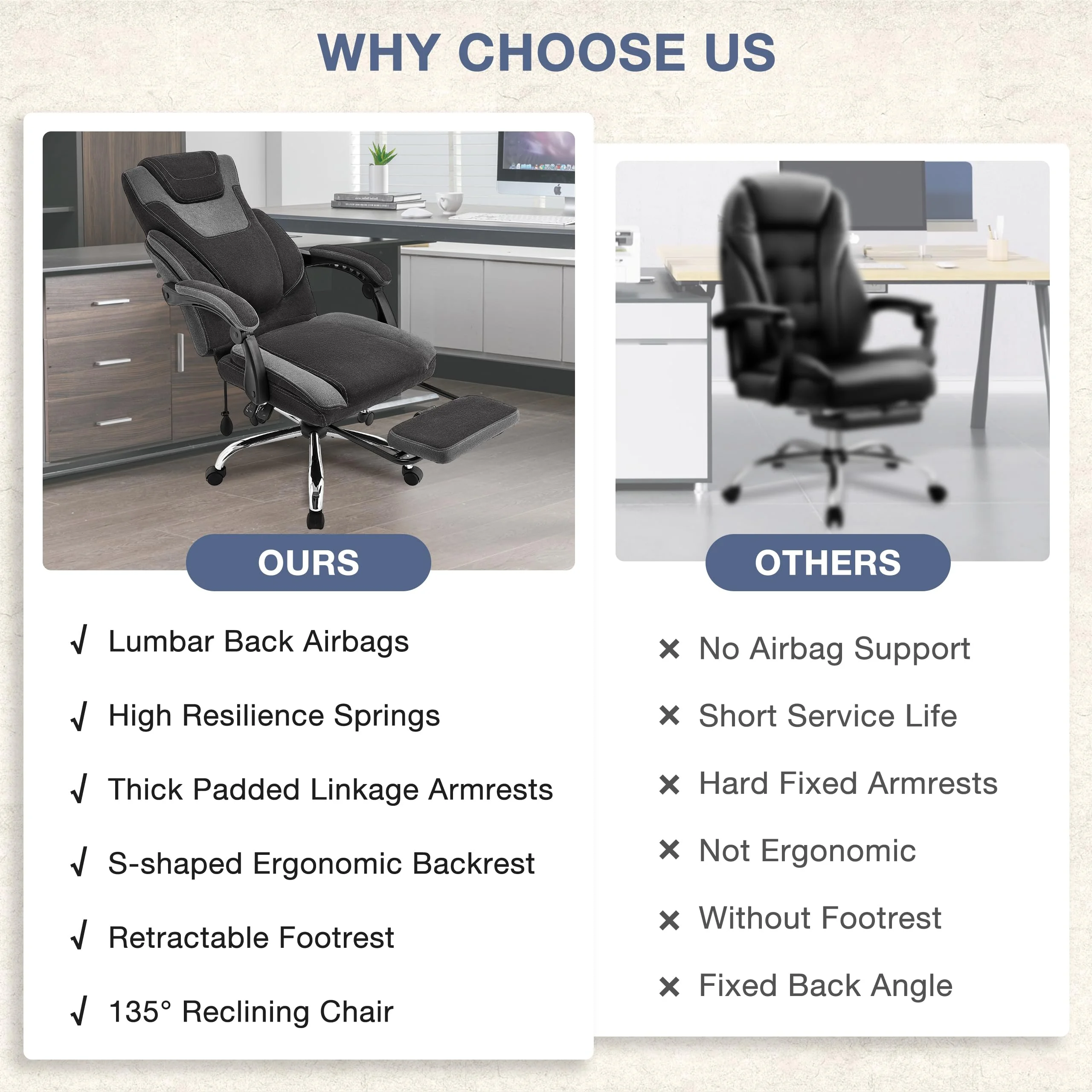 JONPONY Big and Tall Office Chair 400lbs, Executive Reclining Office Chairs with Footrest, High Back Home Office Chair Thick Padded Armrests, Ergonomic Adjustable Lumbar Support, PinkWhite - Image 34