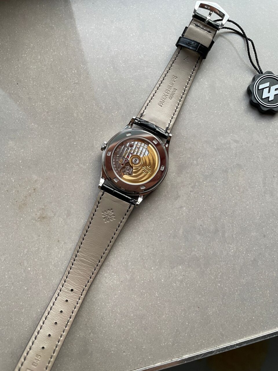 Replica PATEK PHILIPPE Calatrava ZF 5298p Date Sweep Seconds in Diamond Bezel Black Dial ZF factory - Top club