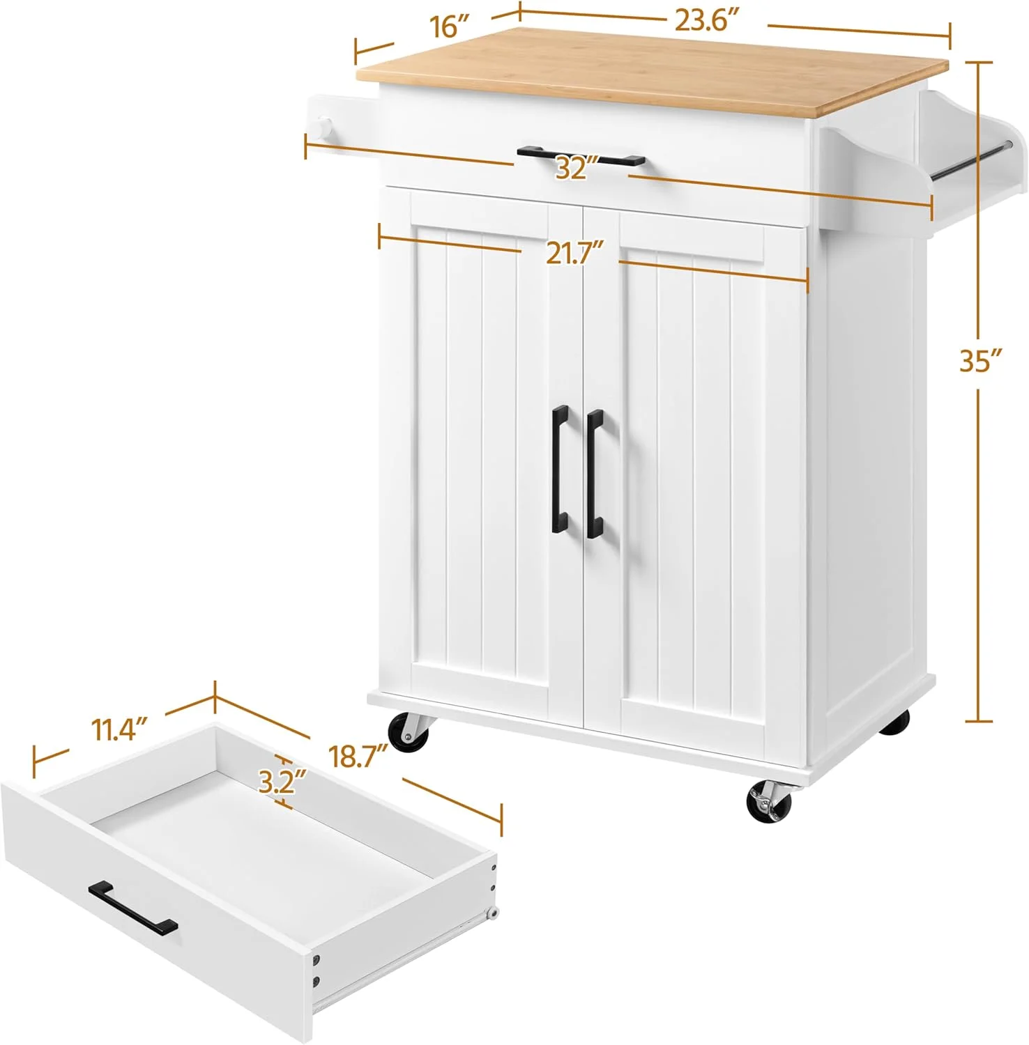 HXYHJ Kitchen Island on Wheels with Storage Cabinet, Rolling Kitchen Cart with Bamboo Top & Drawer & Spice Rack Towel Bar, Microwave Stand Cart for Kitchen/Dining Room, Black - Image 12