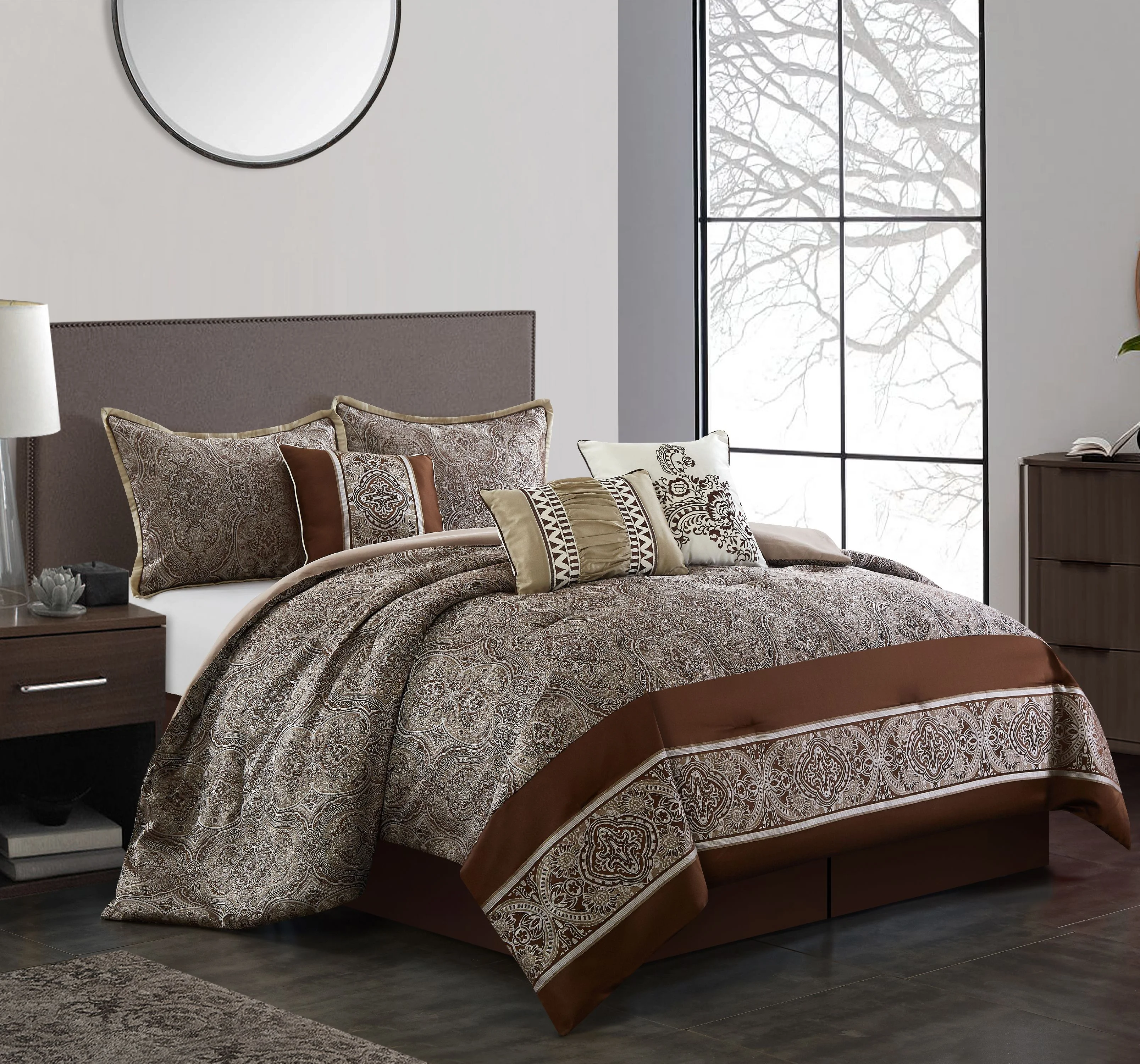 Lanco Smoke Grey Comforter Set California King Size, 9 Piece Jacquard Floral Bedding Set, All Season, Ultra-Soft, Matching Pillows & Shams, Bed Skirt - Image 13