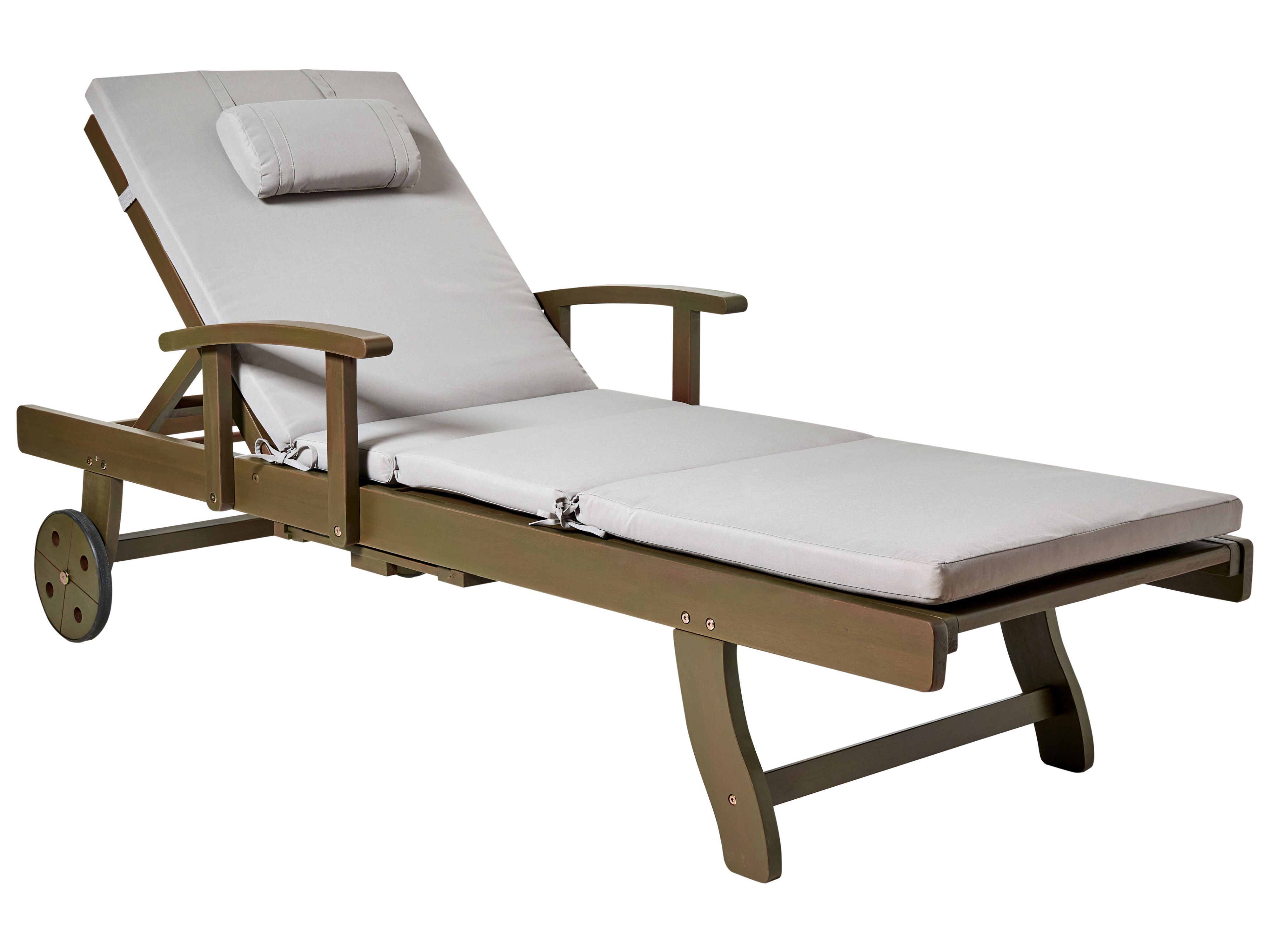 Sun Lounger with Cushion AMANTEA PREMIUM II Acacia Wood Light Grey