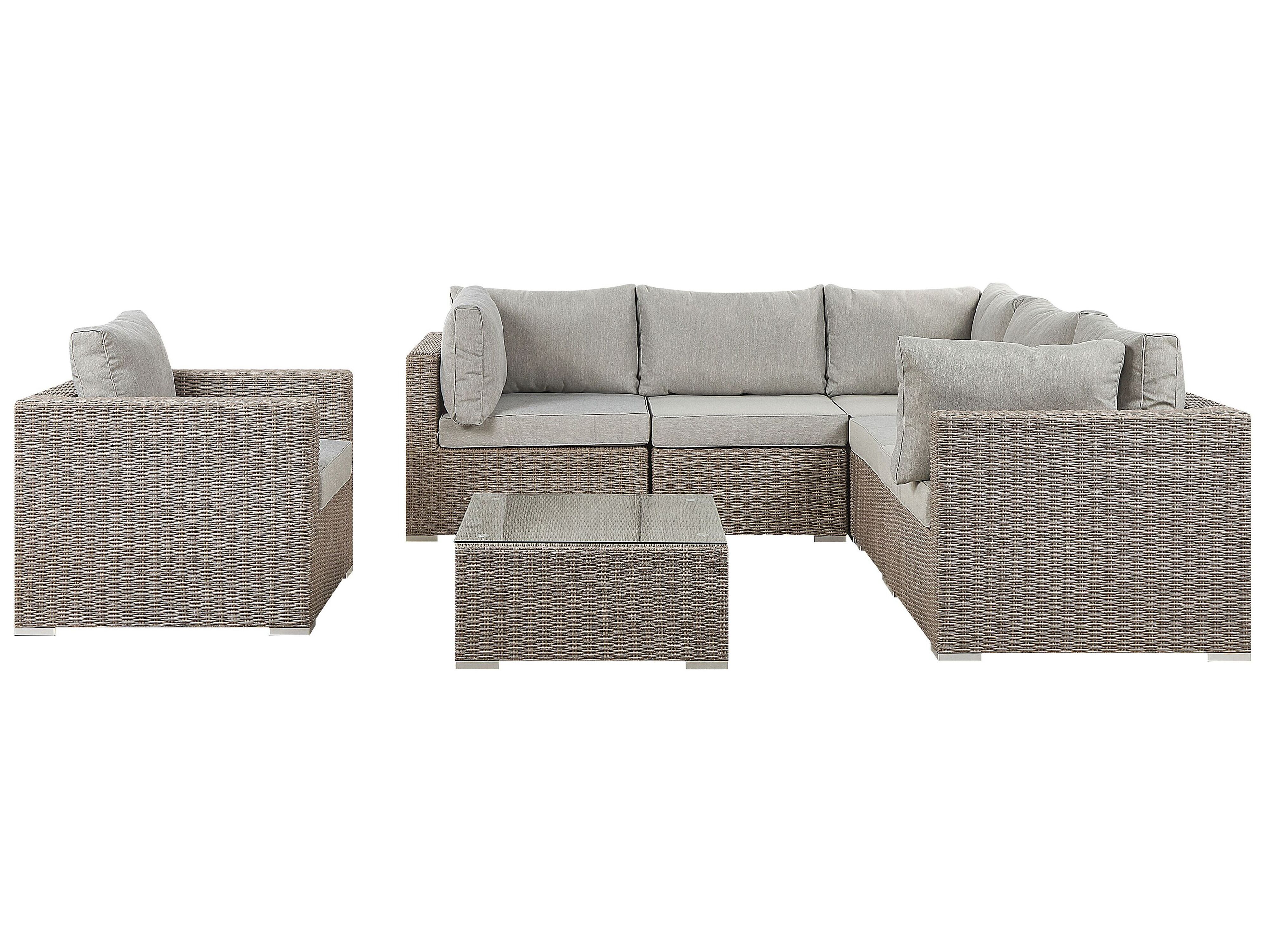 Garden Lounge Set with Table 6 Seater CONTARE Left Hand Modular PE Rattan Taupe