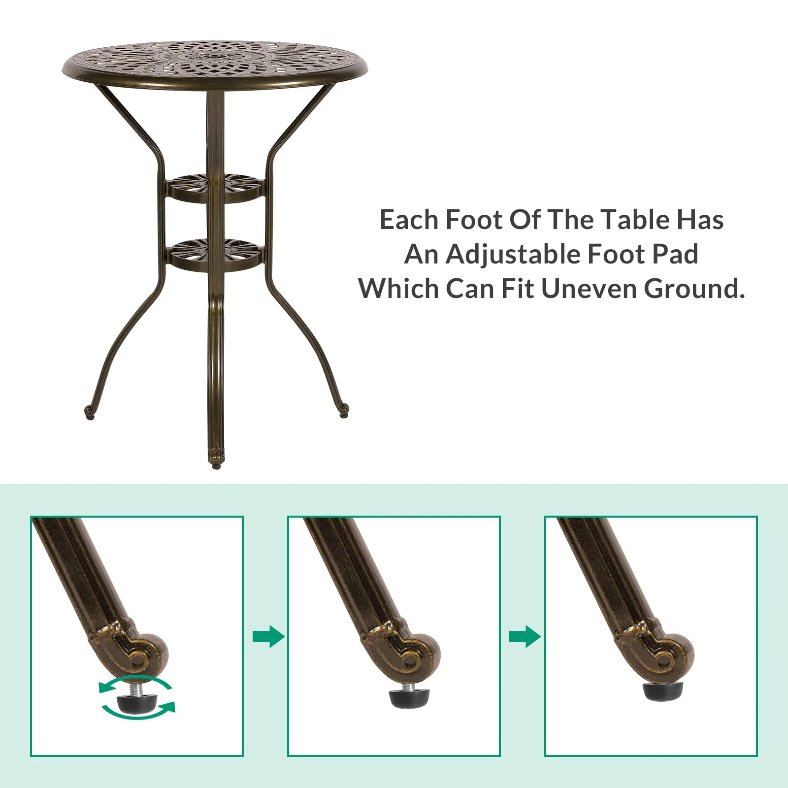 VIVIJASON 30.8" Round Cast Aluminum Patio Bar Table with Umbrella Hole, Antique Bronze - Image 5