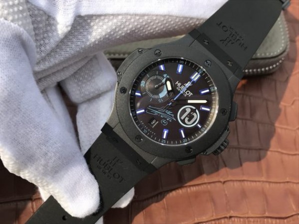 Replica Hublot Big Bang Full Ceramic Maradona Limited Edition Black Gummy Strap A7750 - Elite Watch Atelier