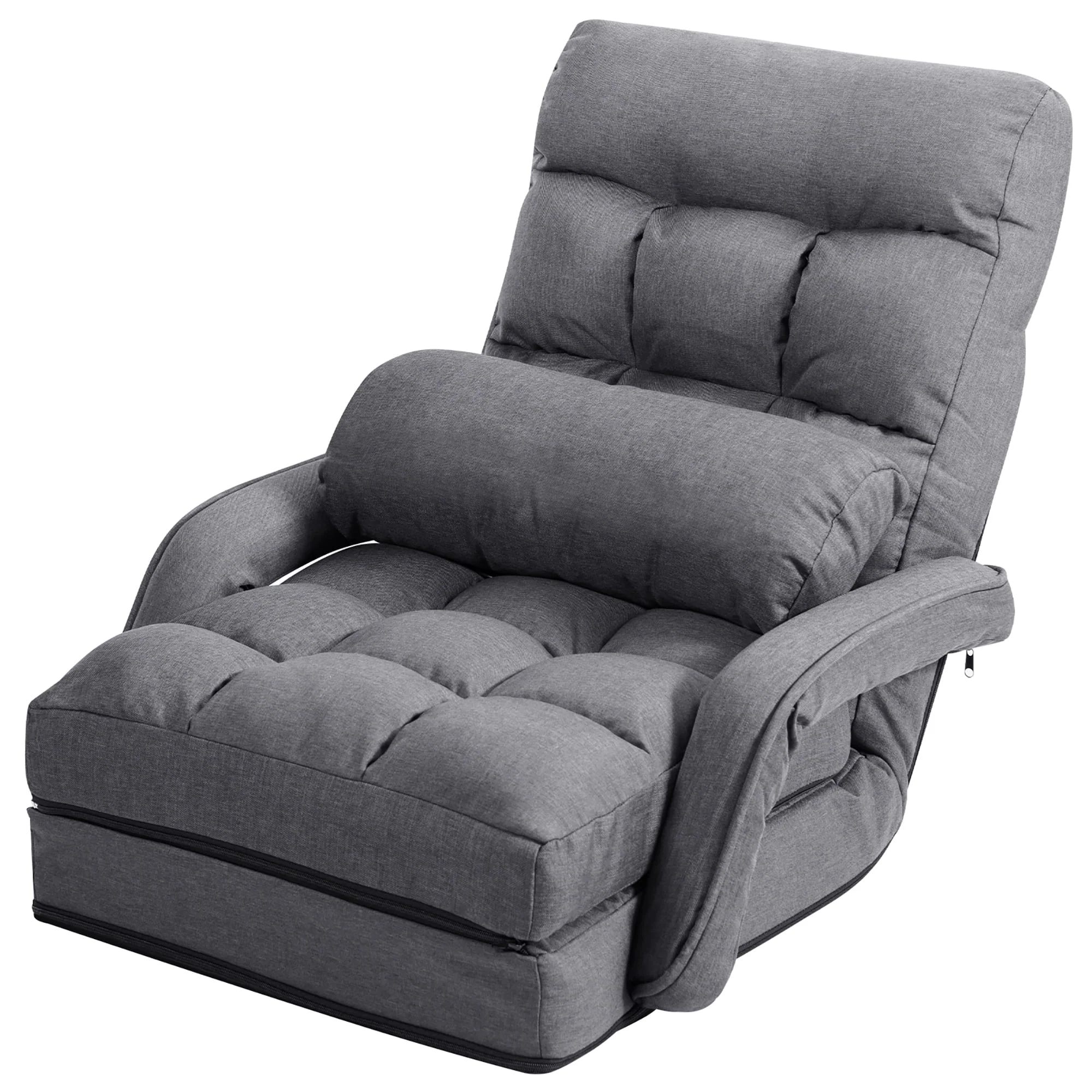 Costway Folding Floor Armchair w/ 6-position Adjustable Back & Lumbar Pillow Red - Image 2